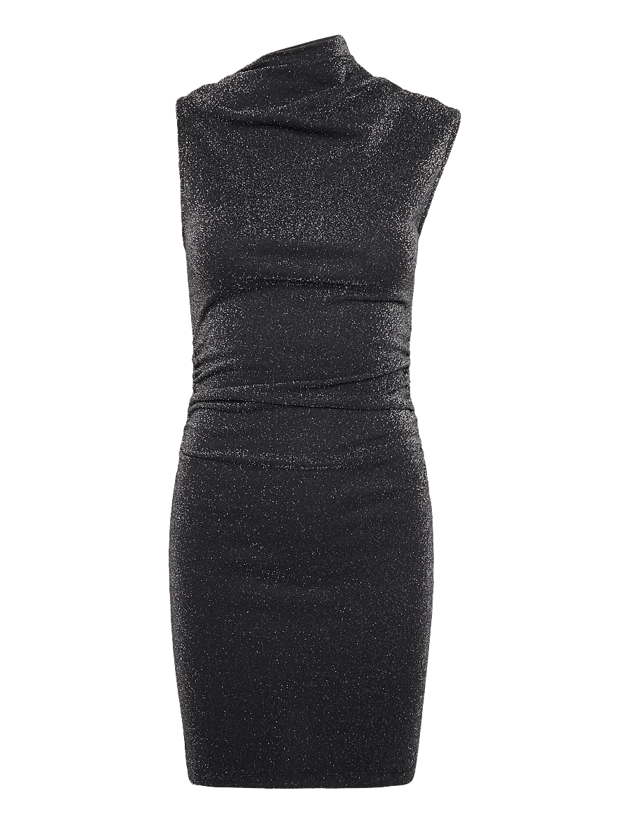 Topshop - TSCELEN HIGH NECK METALLIC MINI DRESS - etuikleider - jet black - 1