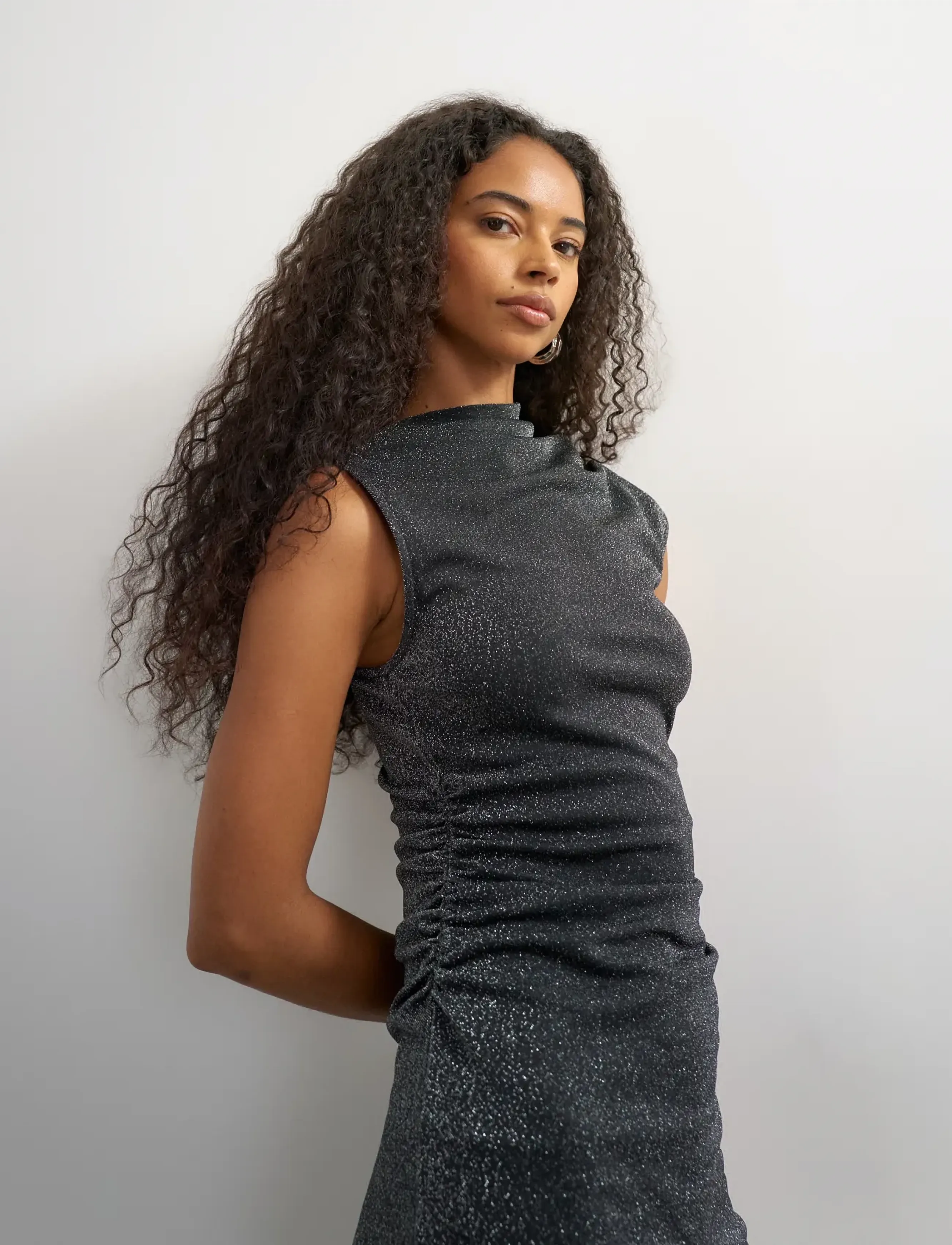 Topshop - TSCELEN HIGH NECK METALLIC MINI DRESS - etuikleider - jet black - 5