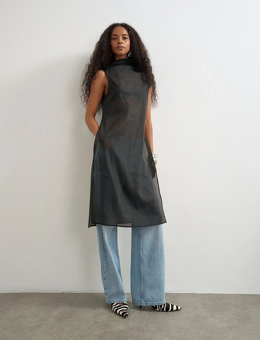 Topshop - TSDEBRA SL HIGHNECK SIDE SPLIT TUNIC WVN - jet black - 0