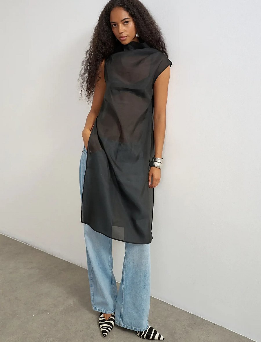 Topshop - TSDEBRA SL HIGHNECK SIDE SPLIT TUNIC WVN - jet black - 5