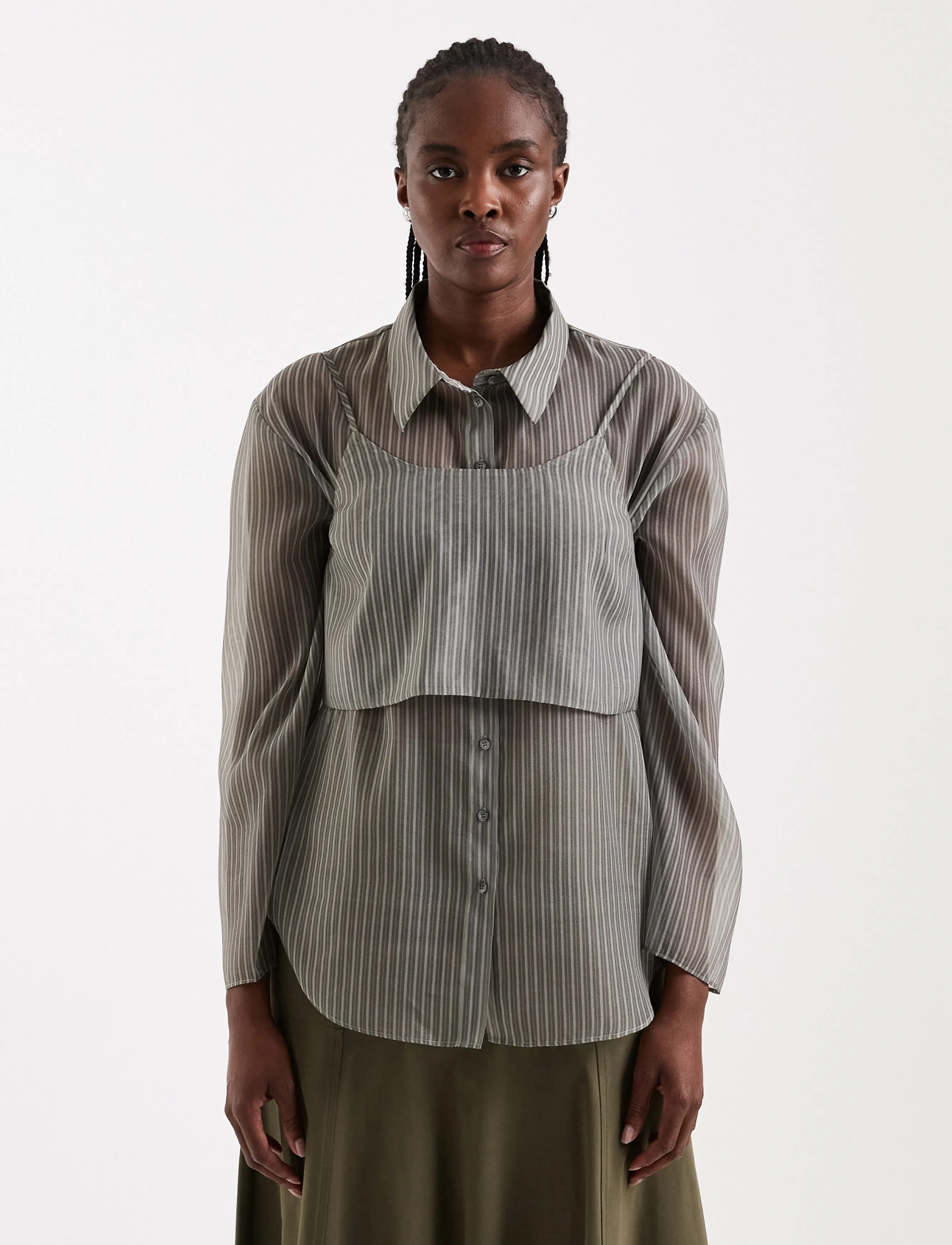 Topshop - TSDELALI LS STRIPE DOUBLELAYER SHIRT WVN - langärmlige hemden - charcoal gray - 0