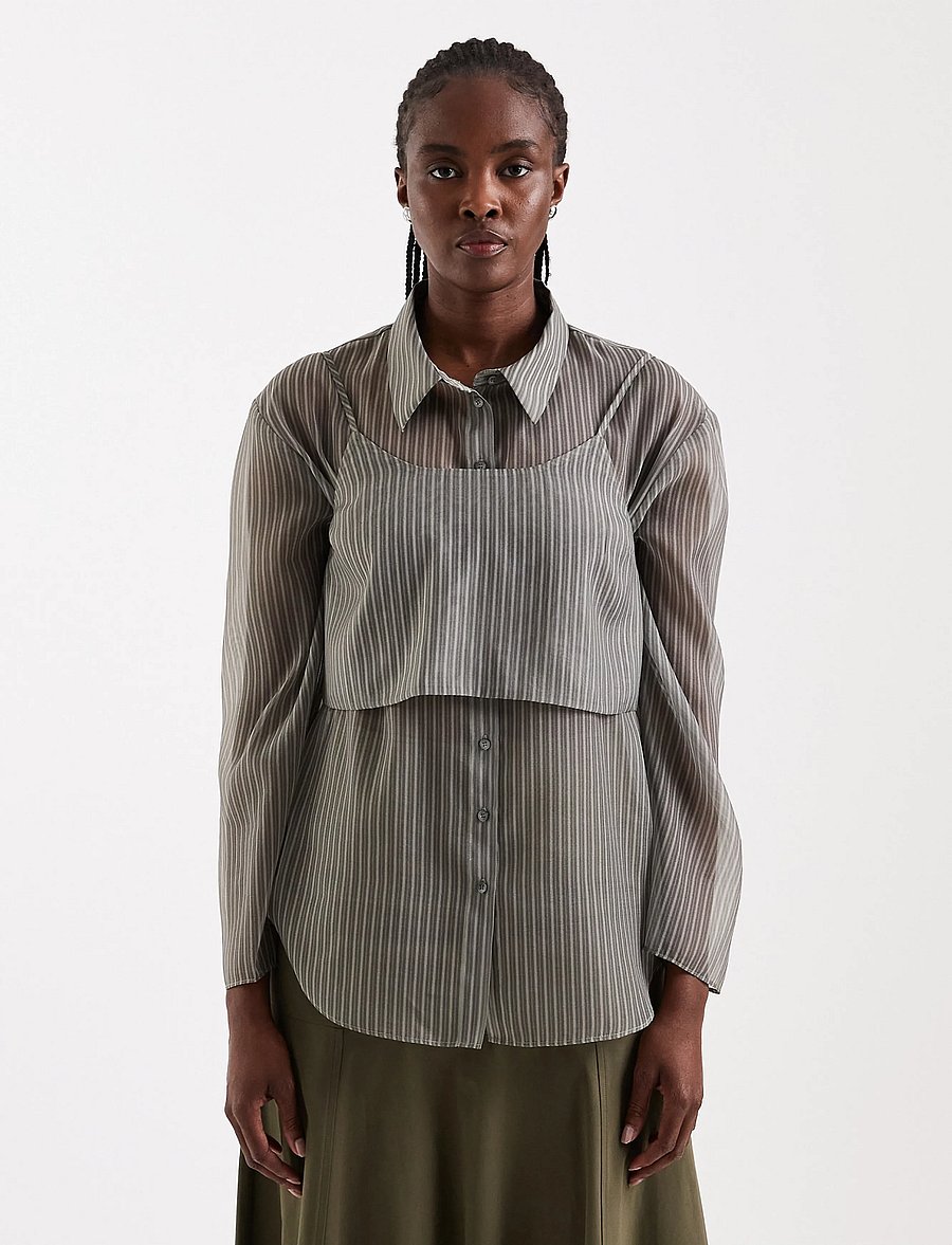 Topshop - TSDELALI LS STRIPE DOUBLELAYER SHIRT WVN - langärmlige hemden - charcoal gray - 0