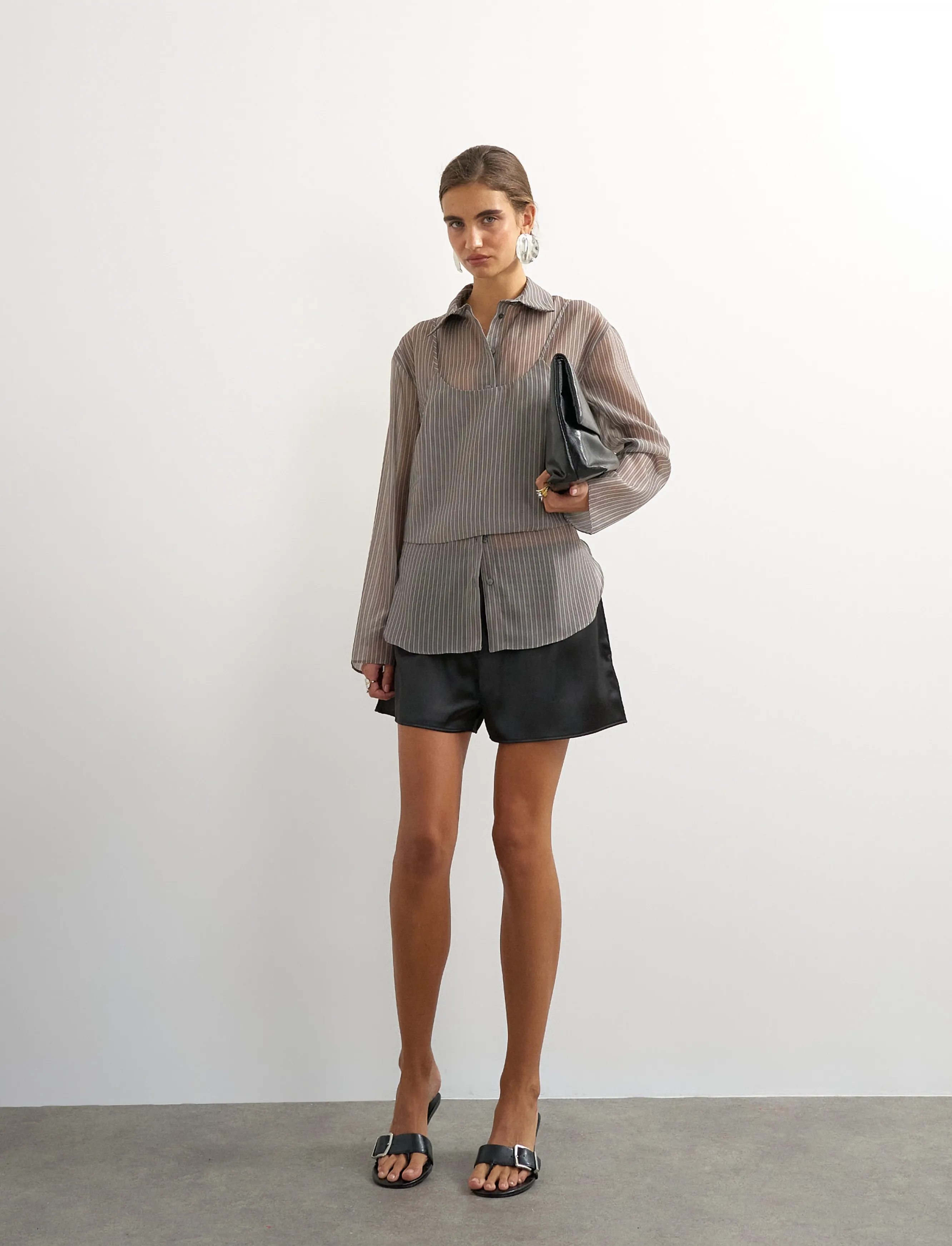 Topshop TSDELALI LS STRIPE DOUBLELAYER SHIRT WVN - Hemden - CHARCOAL GRAY / grey