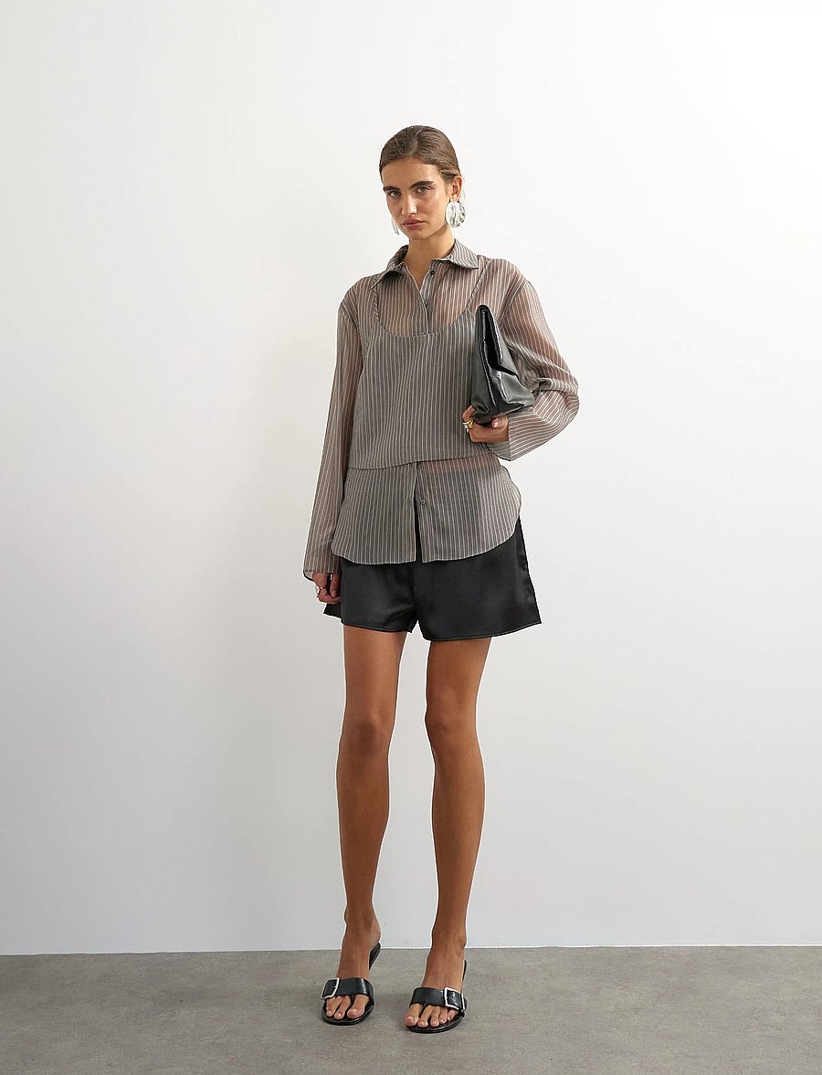 Topshop - TSDELALI LS STRIPE DOUBLELAYER SHIRT WVN - langärmlige hemden - charcoal gray - 0