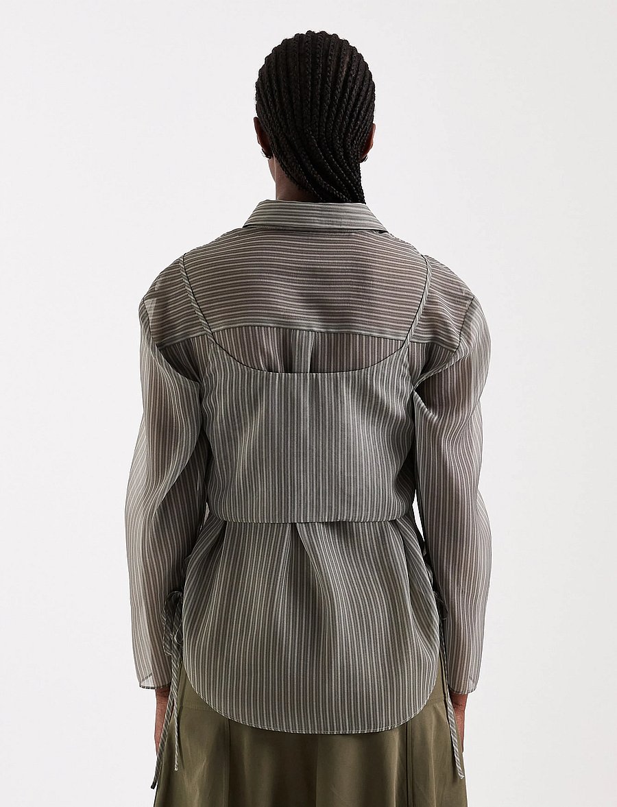 Topshop - TSDELALI LS STRIPE DOUBLELAYER SHIRT WVN - langärmlige hemden - charcoal gray - 3