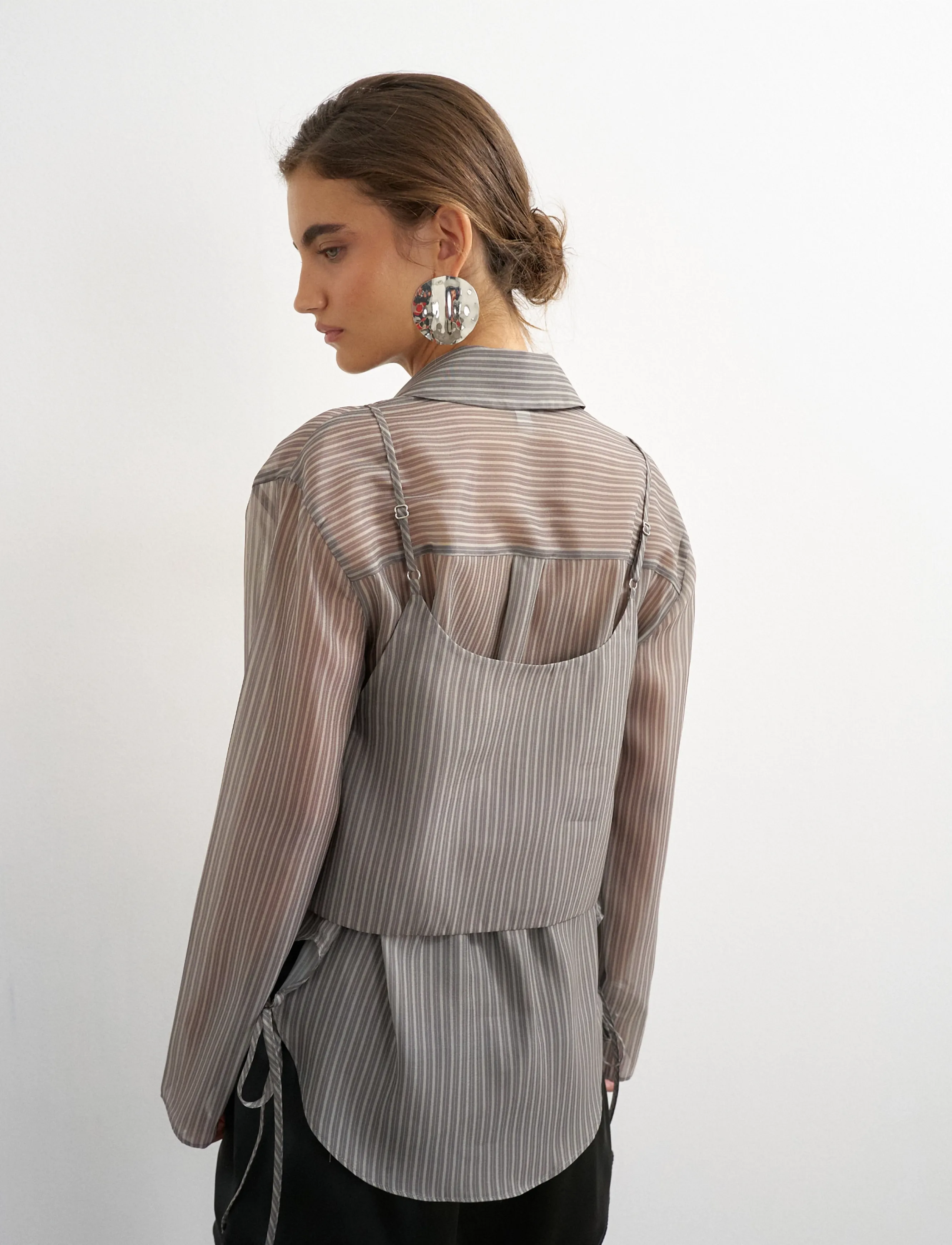 Topshop - TSDELALI LS STRIPE DOUBLELAYER SHIRT WVN - langärmlige hemden - charcoal gray - 3