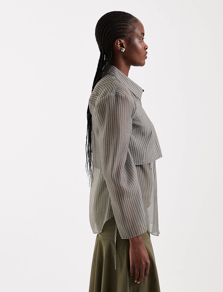 Topshop - TSDELALI LS STRIPE DOUBLELAYER SHIRT WVN - langärmlige hemden - charcoal gray - 4