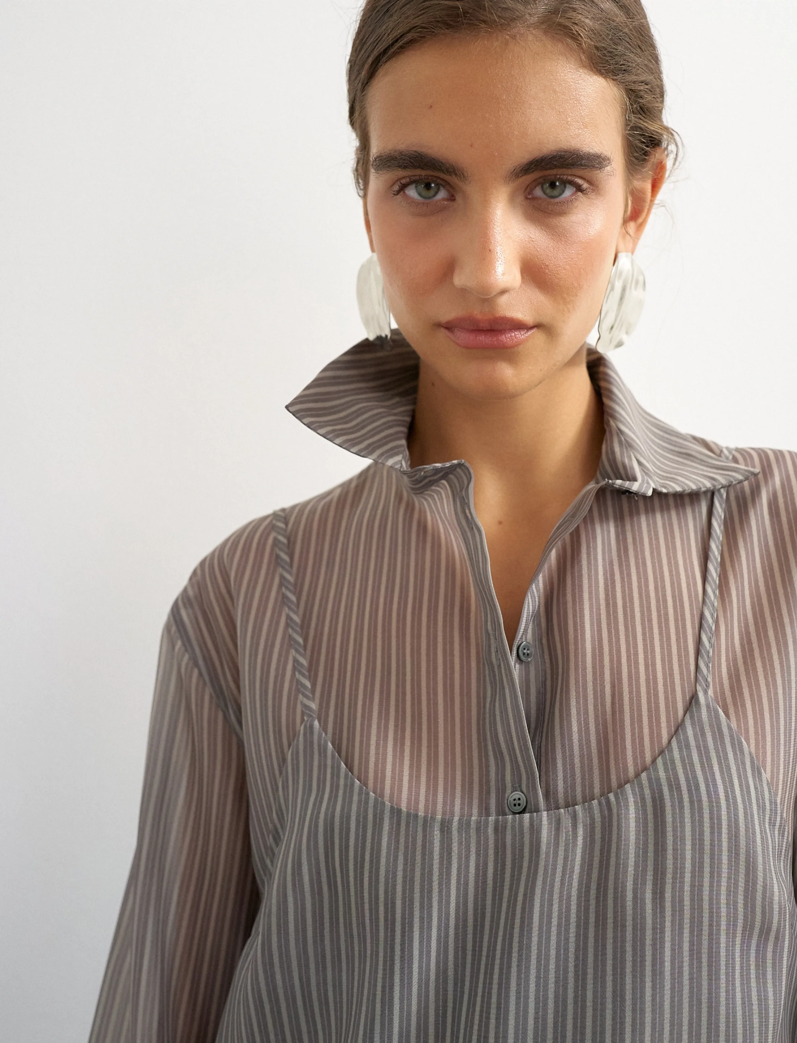 Topshop - TSDELALI LS STRIPE DOUBLELAYER SHIRT WVN - langärmlige hemden - charcoal gray - 4