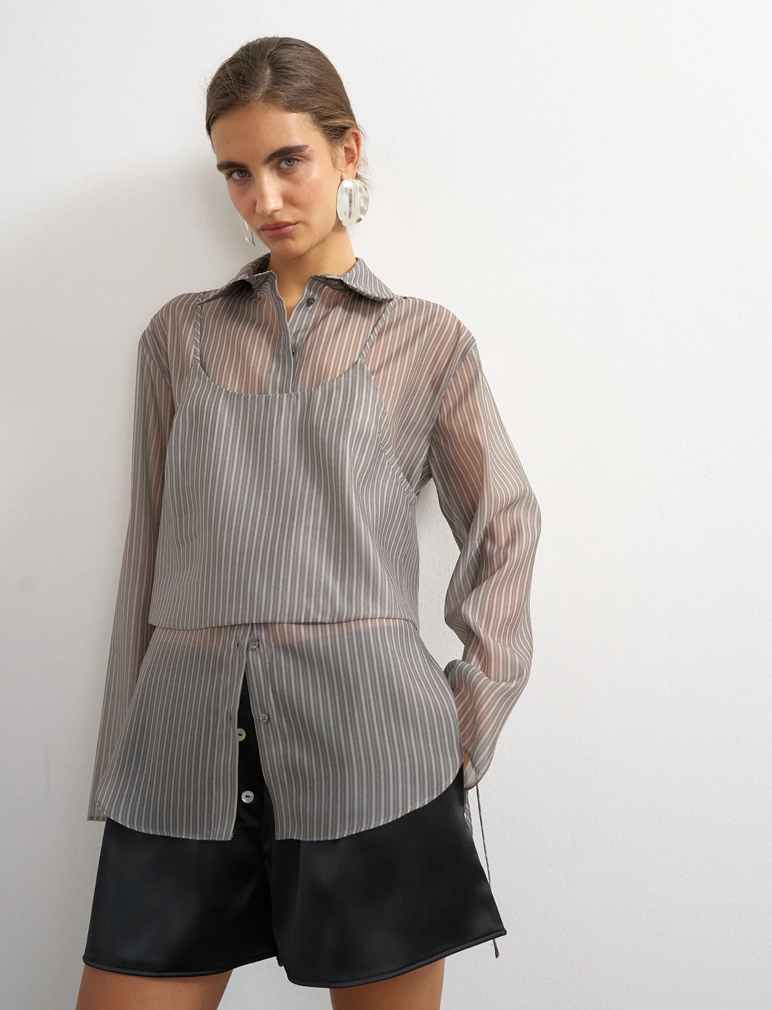Topshop - TSDELALI LS STRIPE DOUBLELAYER SHIRT WVN - langärmlige hemden - charcoal gray - 5