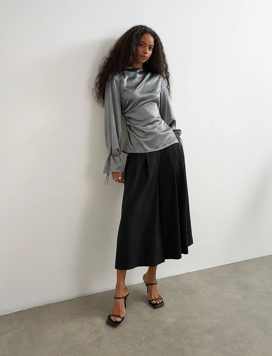 Topshop - TSDENKA LS SHOULDER PAD FUNNEL TOP WVN - charcoal gray - 0