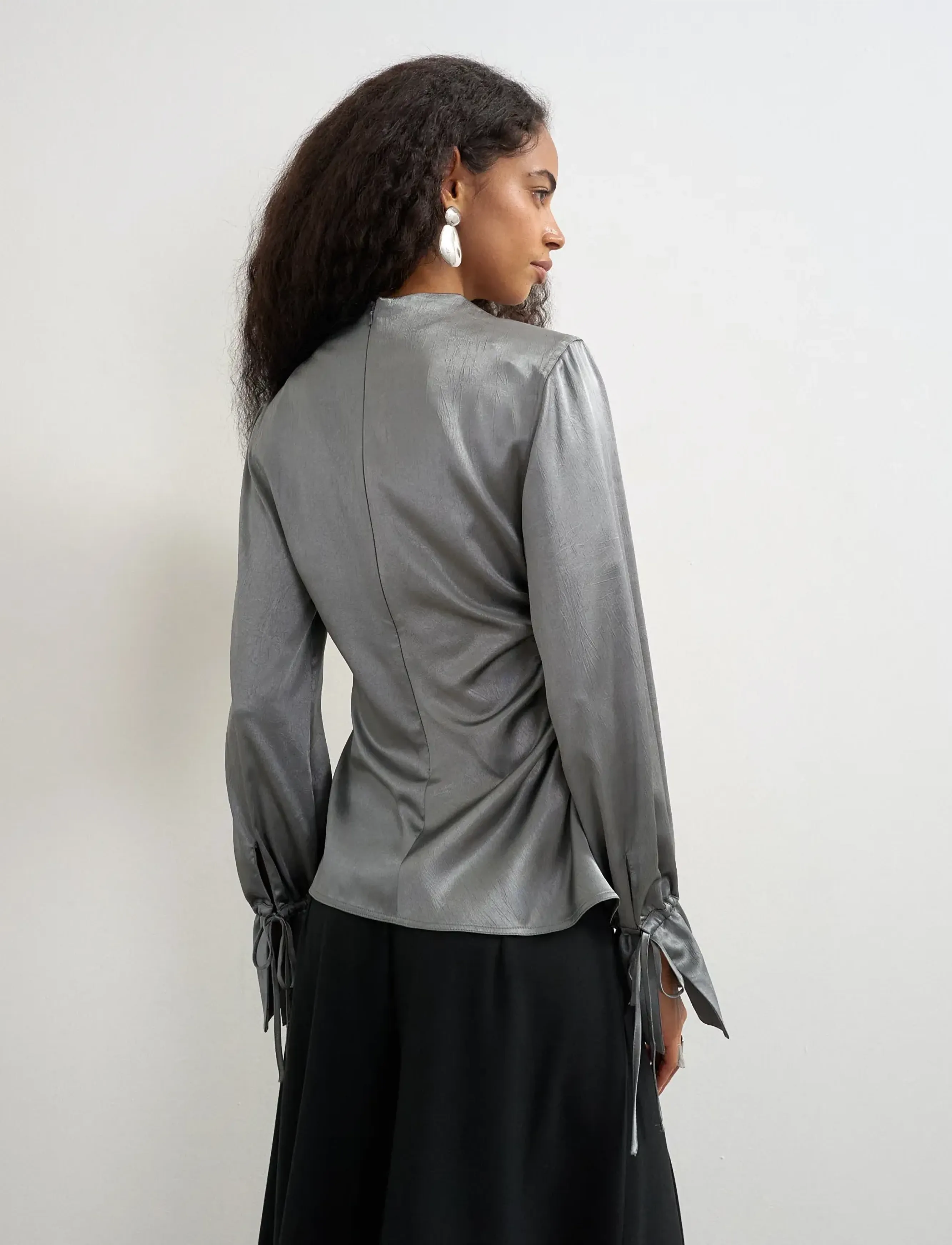 Topshop - TSDENKA LS SHOULDER PAD FUNNEL TOP WVN - charcoal gray - 3