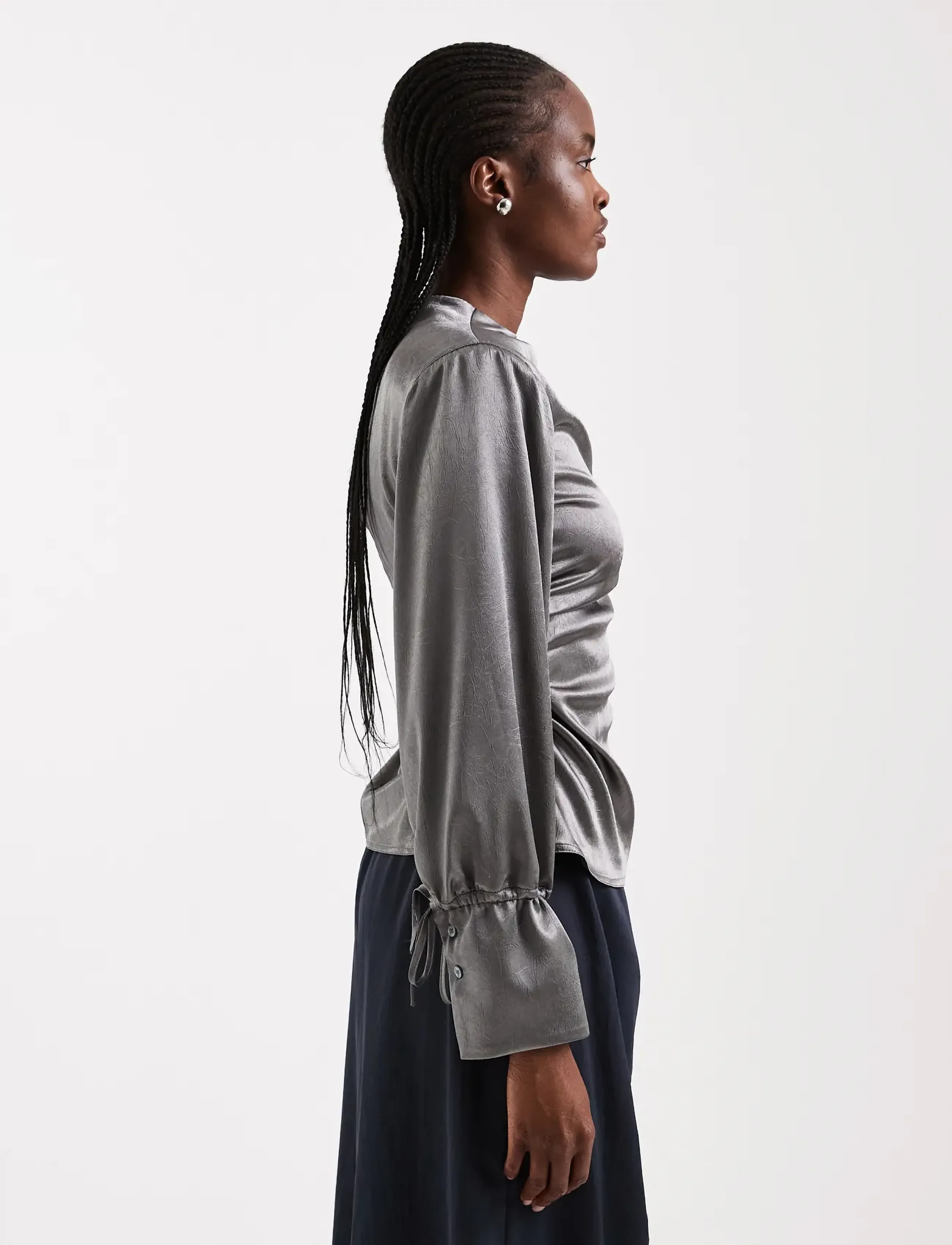 Topshop - TSDENKA LS SHOULDER PAD FUNNEL TOP WVN - charcoal gray - 4