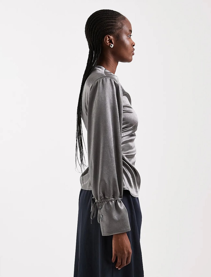 Topshop - TSDENKA LS SHOULDER PAD FUNNEL TOP WVN - charcoal gray - 4