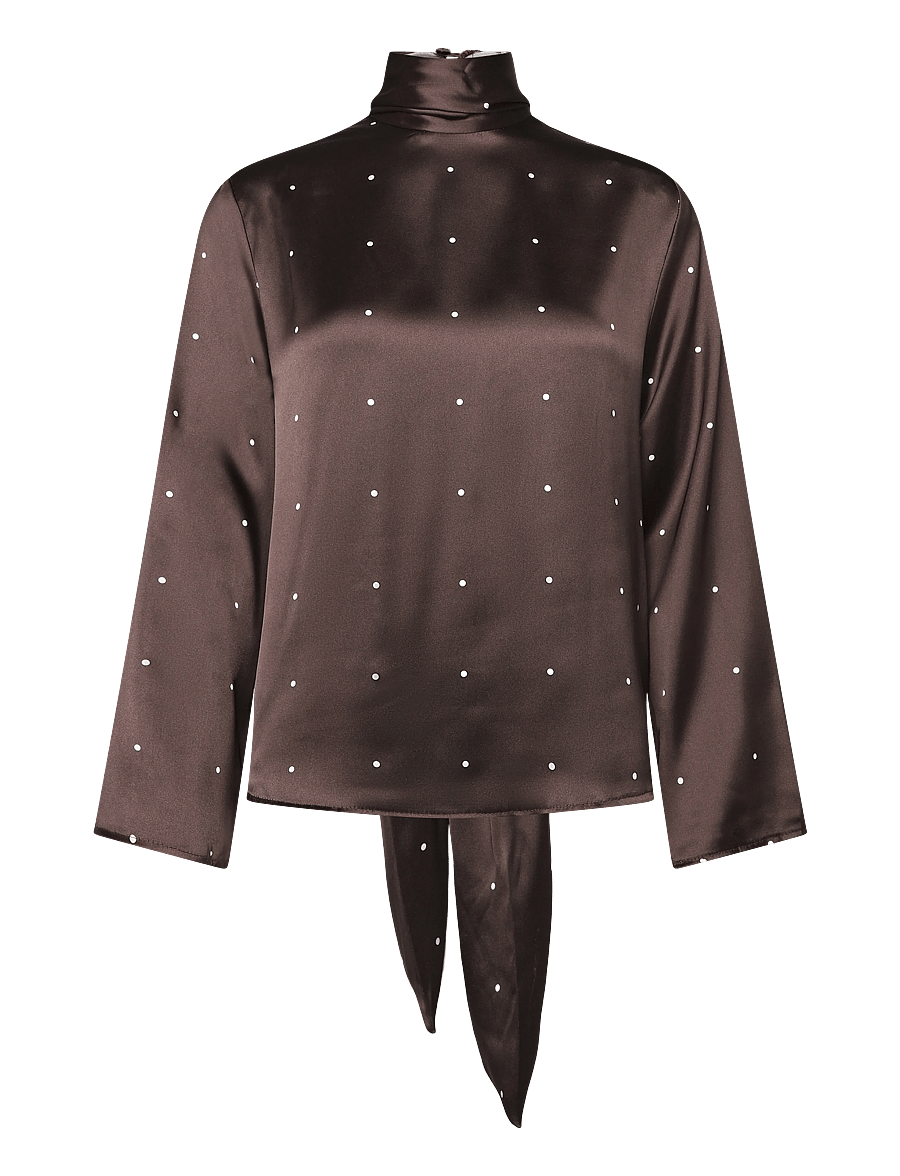 Topshop - TSDAWLA LS SATIN SCARF TIE TOP WVN - långärmade blusar - chocolate brown - 1