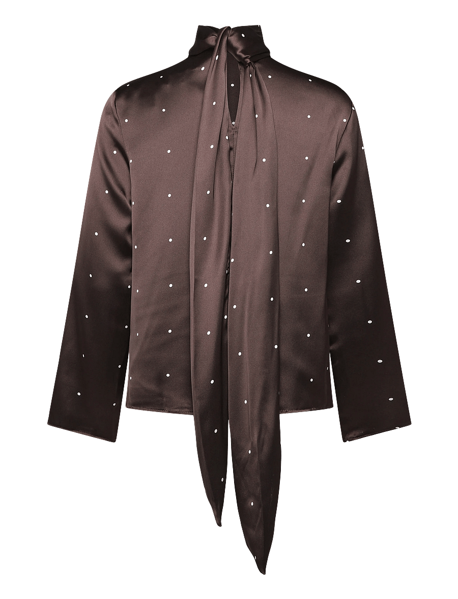 Topshop - TSDAWLA LS SATIN SCARF TIE TOP WVN - långärmade blusar - chocolate brown - 2