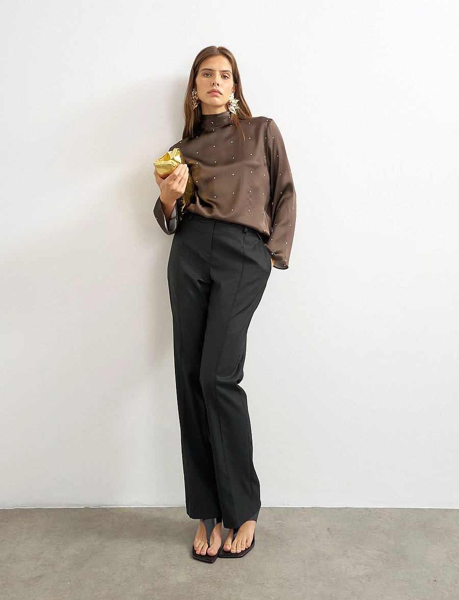Topshop - TSDAWLA LS SATIN SCARF TIE TOP WVN - langärmelige blusen - chocolate brown - 0