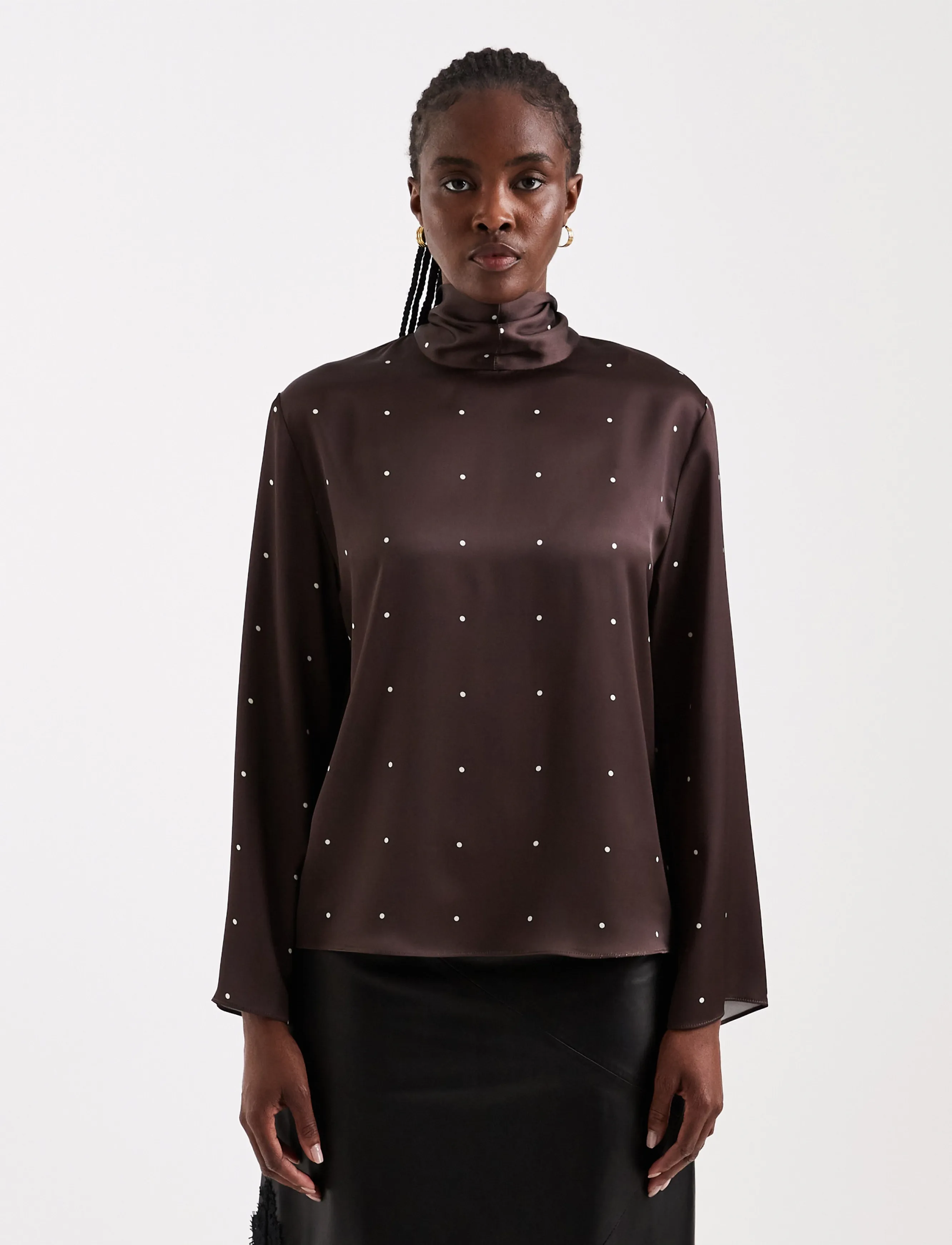 Topshop TSDAWLA LS SATIN SCARF TIE TOP WVN - Topshop - CHOCOLATE BROWN / brown
