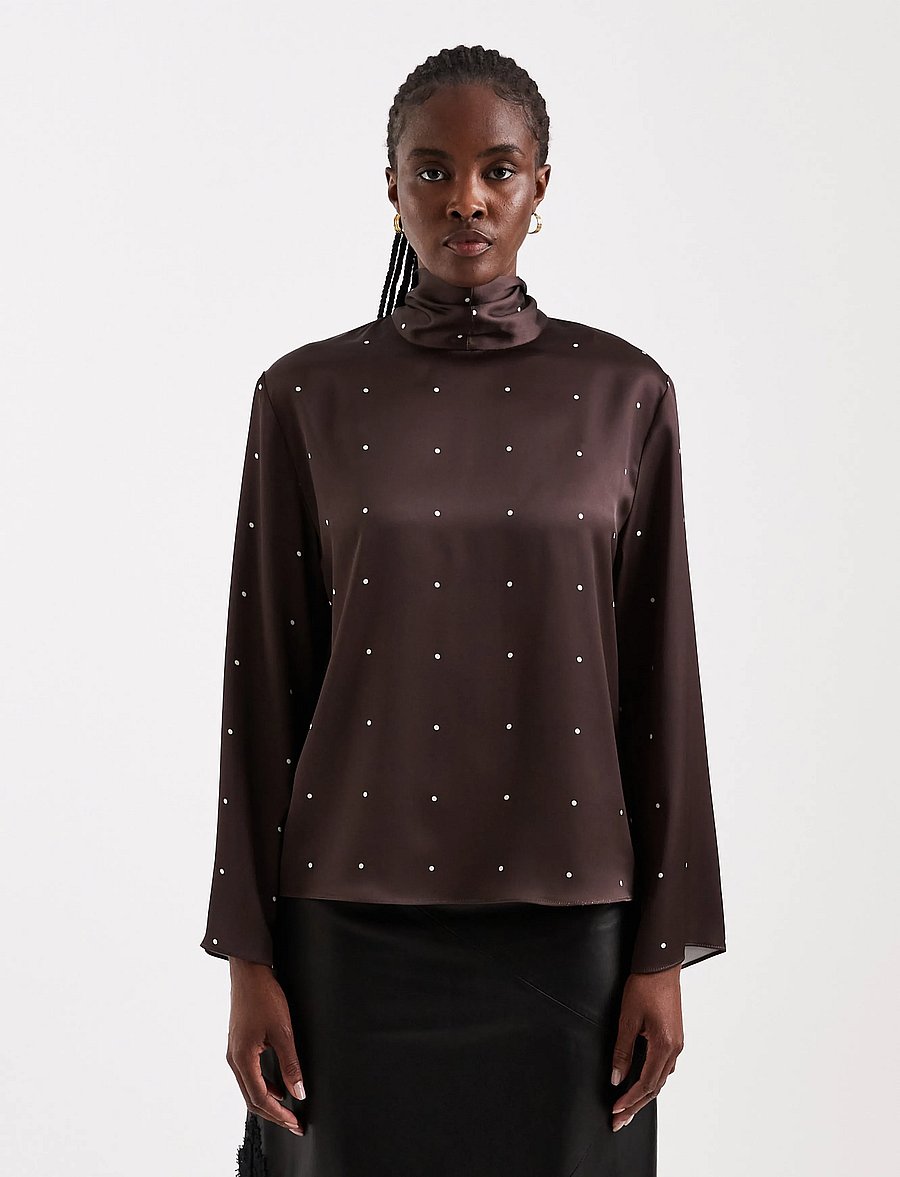 Topshop - TSDAWLA LS SATIN SCARF TIE TOP WVN - långärmade blusar - chocolate brown - 0