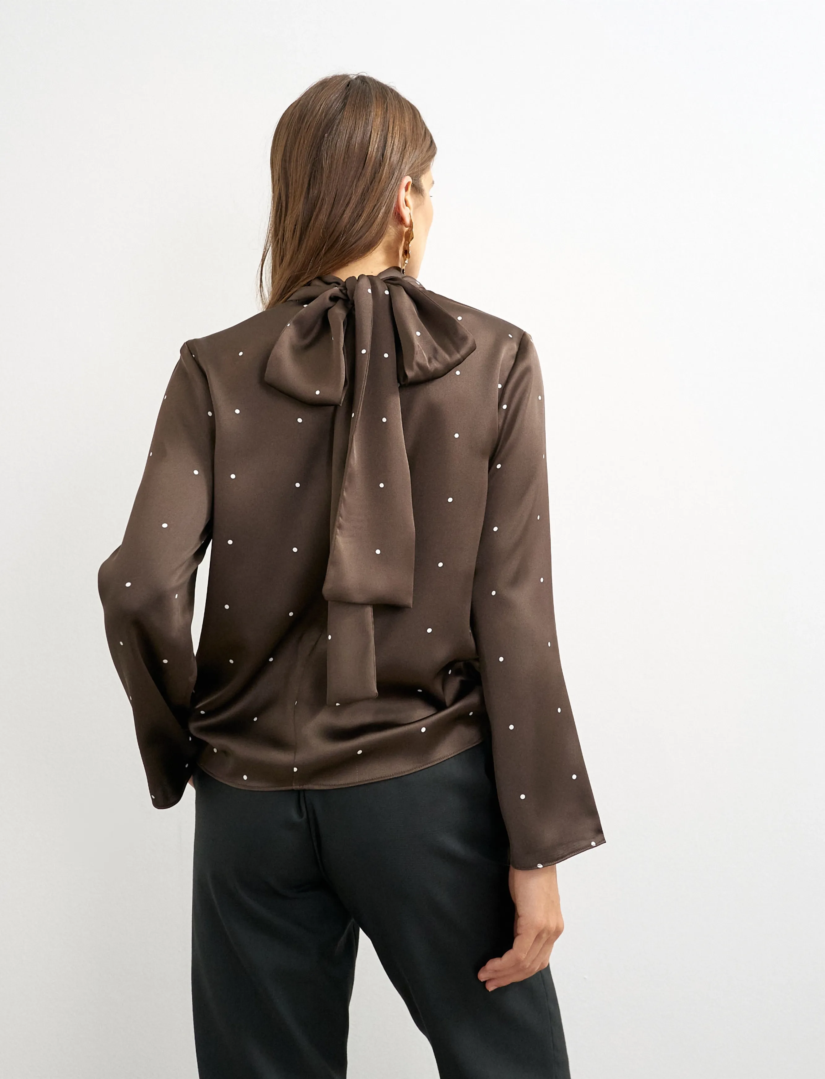 Topshop - TSDAWLA LS SATIN SCARF TIE TOP WVN - långärmade blusar - chocolate brown - 3