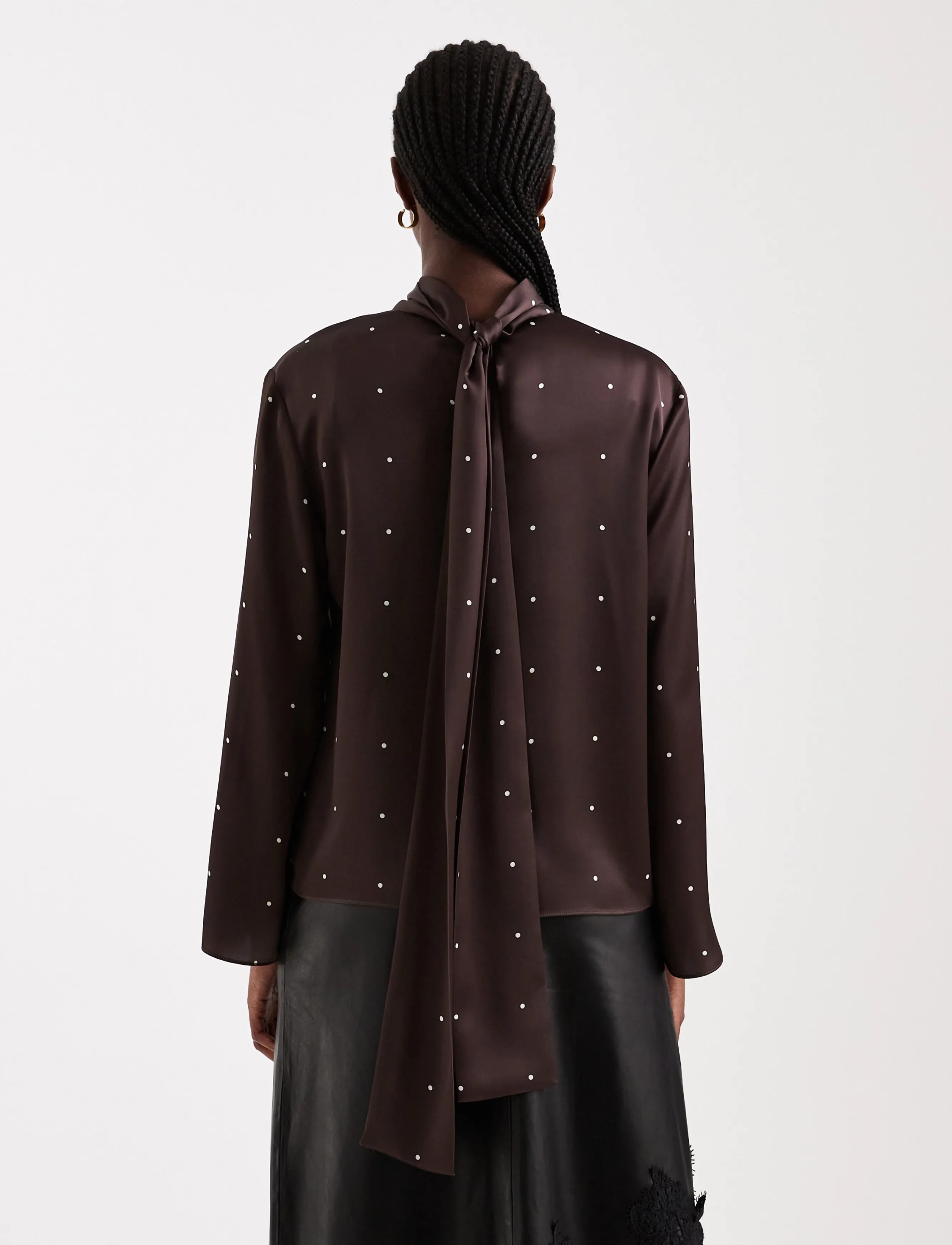 Topshop - TSDAWLA LS SATIN SCARF TIE TOP WVN - långärmade blusar - chocolate brown - 3