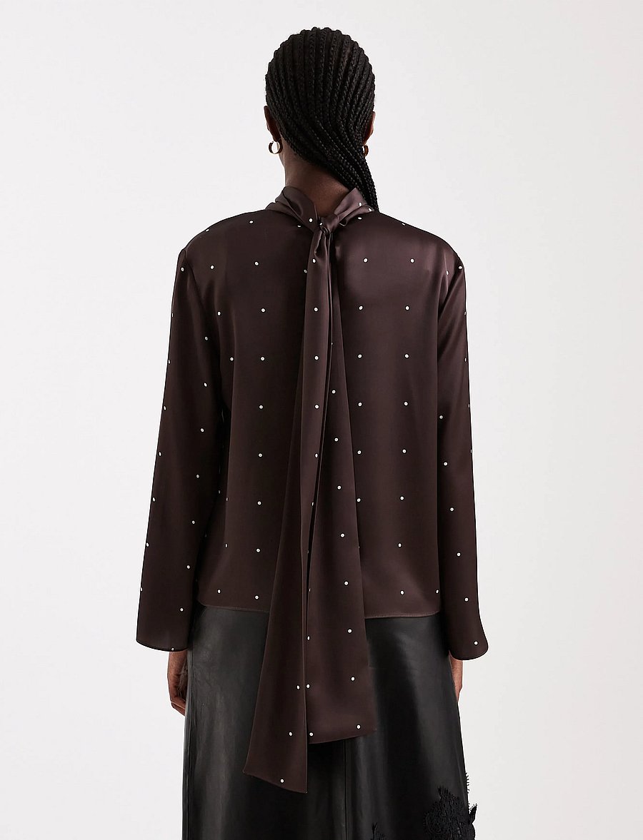 Topshop - TSDAWLA LS SATIN SCARF TIE TOP WVN - långärmade blusar - chocolate brown - 3