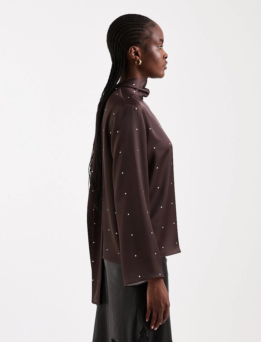 Topshop - TSDAWLA LS SATIN SCARF TIE TOP WVN - långärmade blusar - chocolate brown - 4