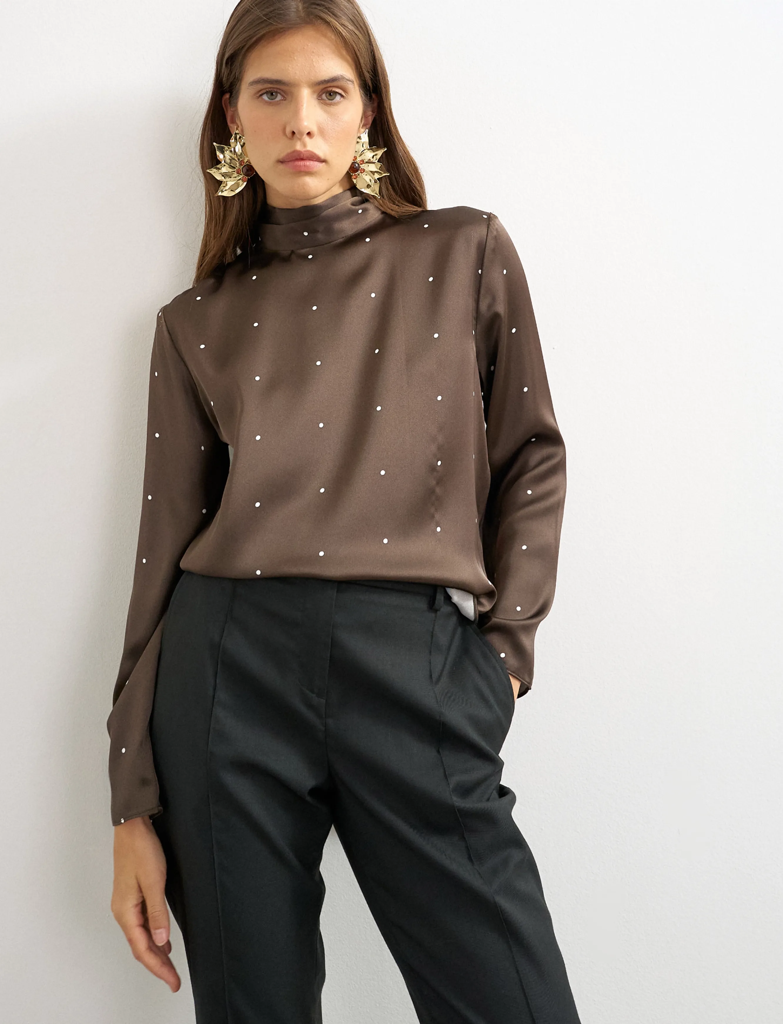 Topshop - TSDAWLA LS SATIN SCARF TIE TOP WVN - långärmade blusar - chocolate brown - 4