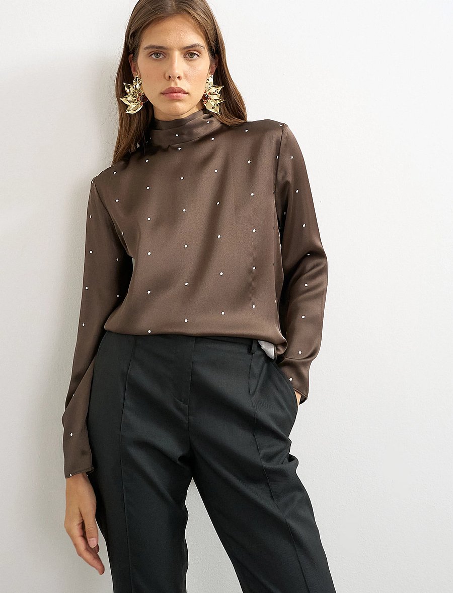 Topshop - TSDAWLA LS SATIN SCARF TIE TOP WVN - langärmelige blusen - chocolate brown - 4