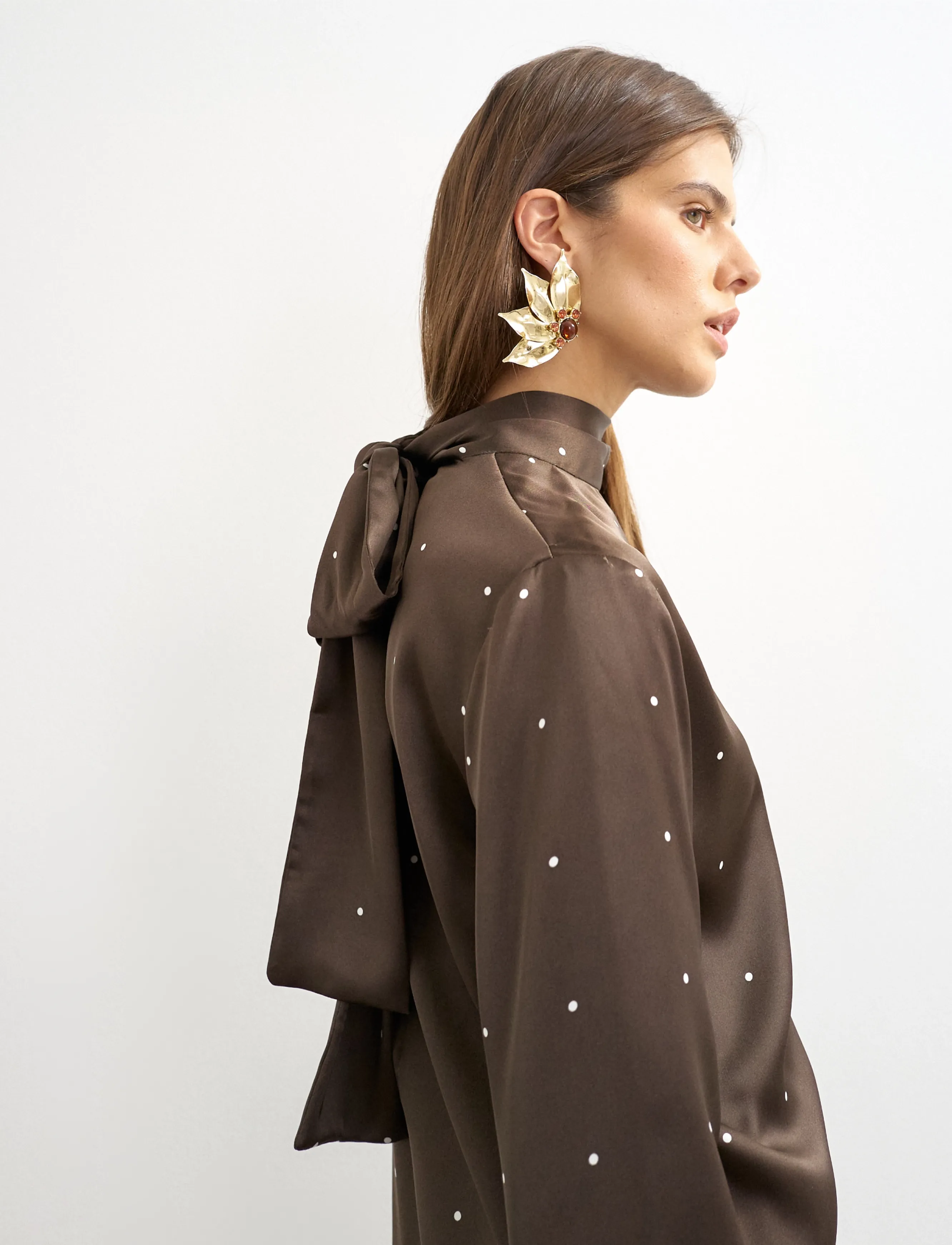Topshop - TSDAWLA LS SATIN SCARF TIE TOP WVN - långärmade blusar - chocolate brown - 5