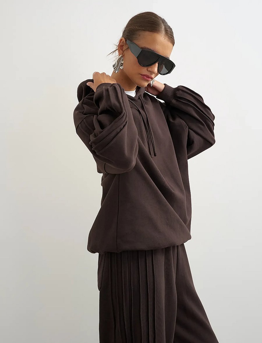 Topshop - TSBERA L/S OVERSIZED DETAIL HOODIE JRS - kapuutsiga pusad - chocolate brown - 0