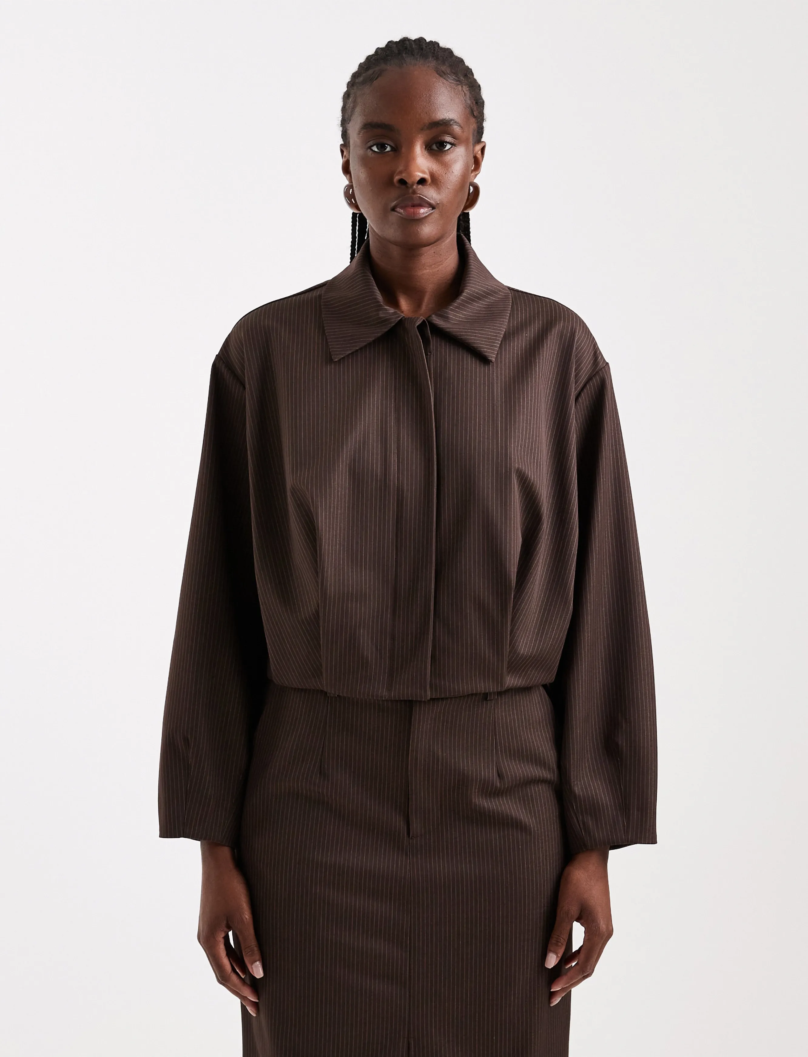 Topshop TSARIA CROPPED PINSTRIPE BOMBER JACKET - Topshop - CHOCOLATE BROWN / brown
