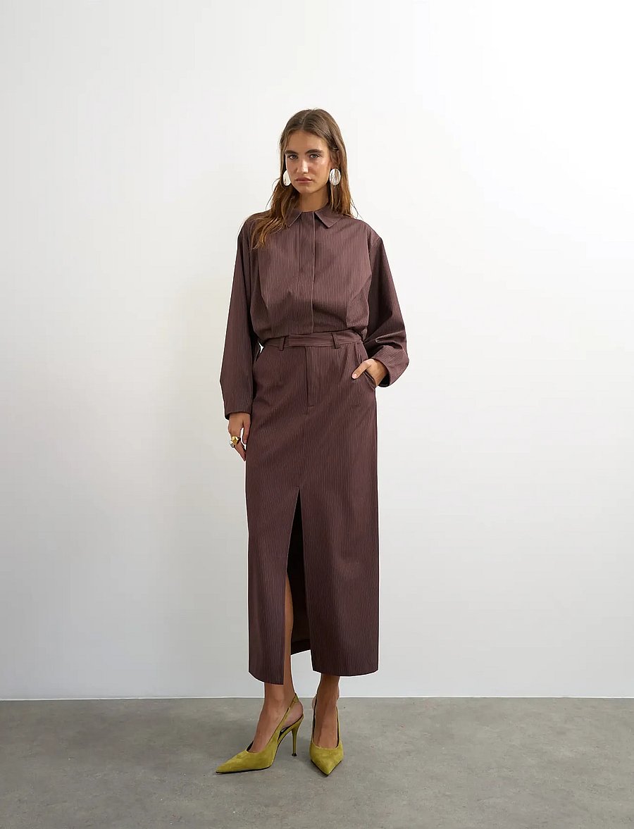 Topshop - TSARIA CROPPED PINSTRIPE BOMBER JACKET - leichte jacken - chocolate brown - 0