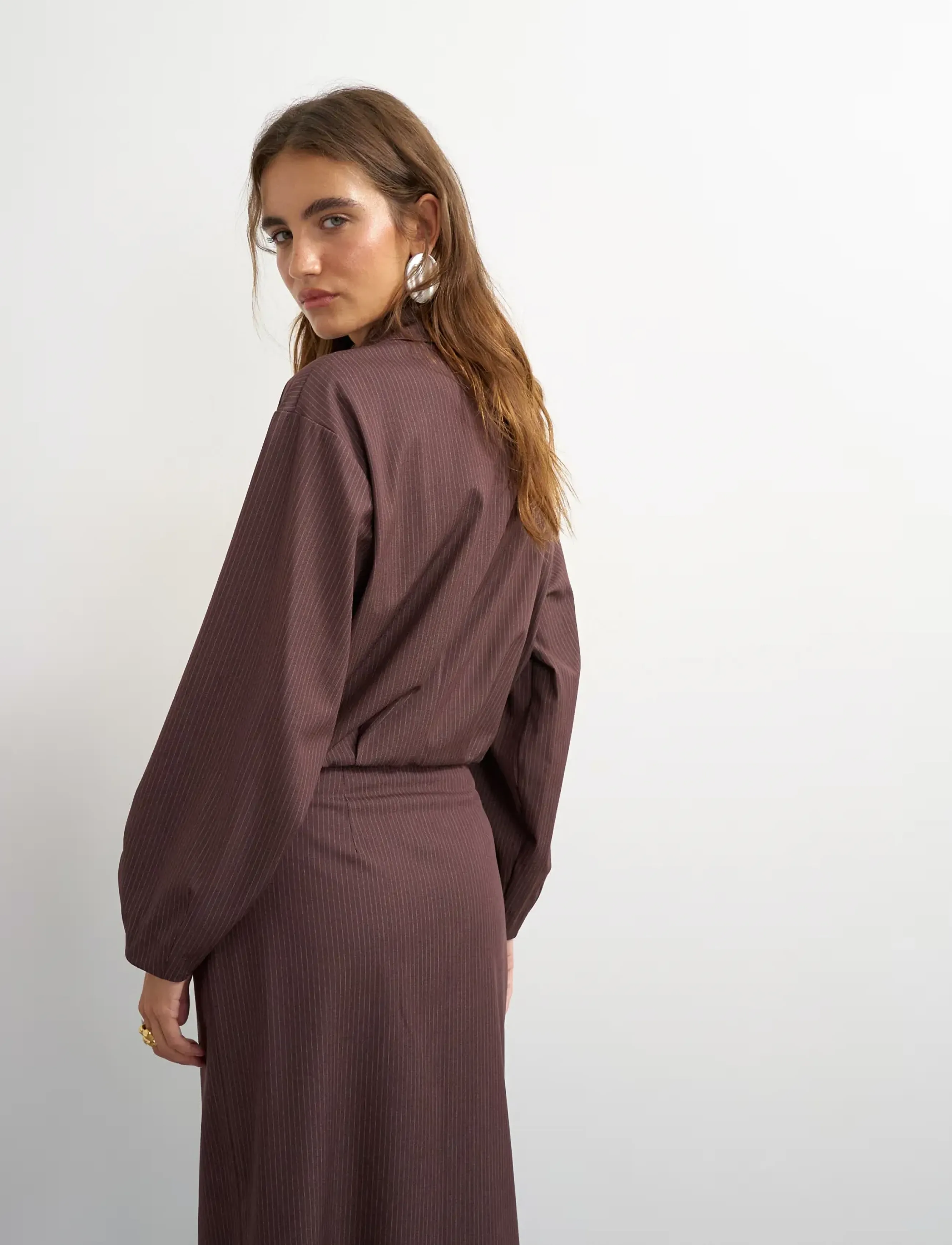 Topshop - TSARIA CROPPED PINSTRIPE BOMBER JACKET - vårjackor - chocolate brown - 3