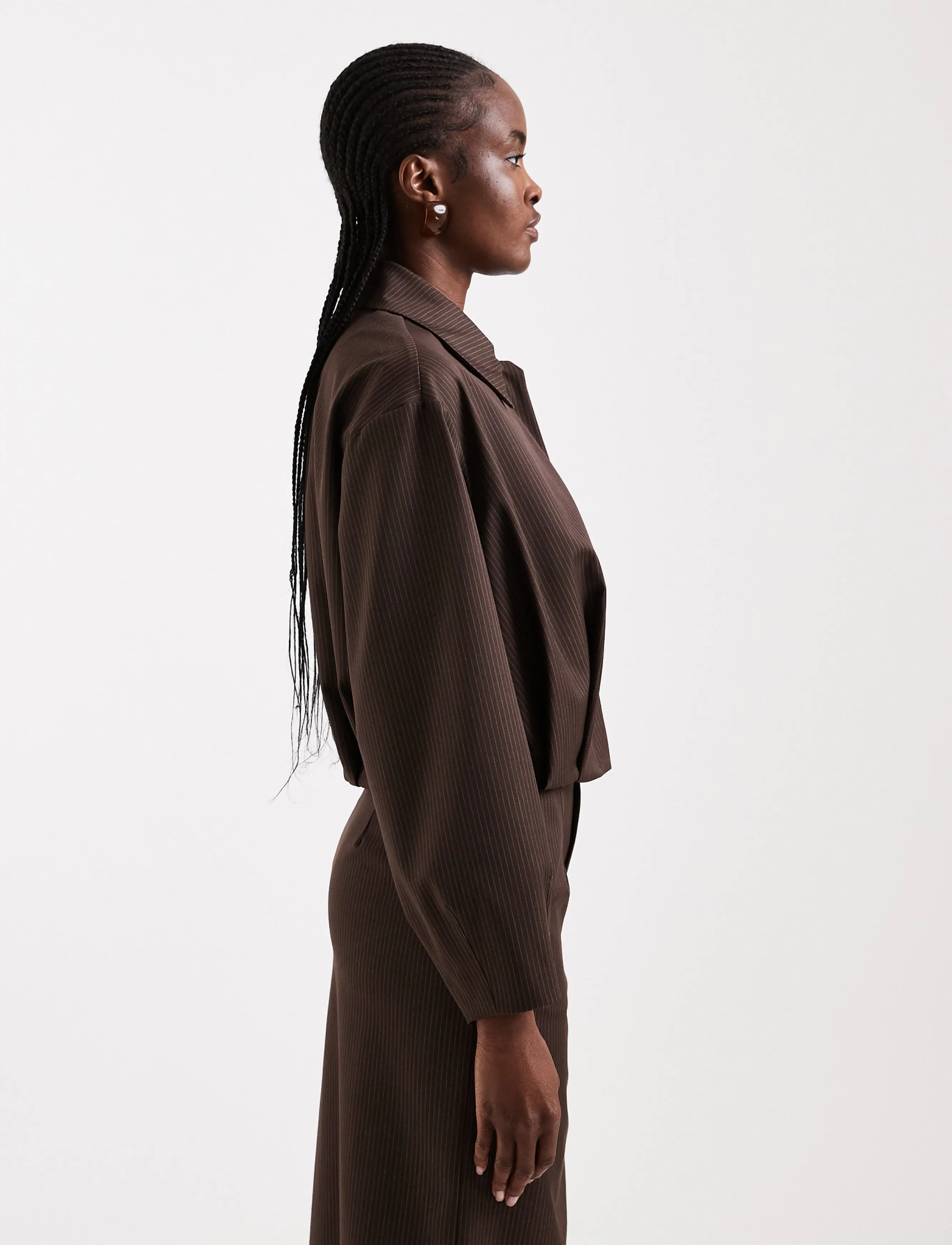 Topshop - TSARIA CROPPED PINSTRIPE BOMBER JACKET - tunna jackor - chocolate brown - 4