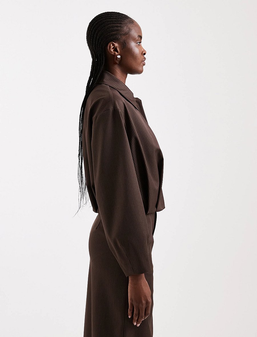 Topshop - TSARIA CROPPED PINSTRIPE BOMBER JACKET - tunna jackor - chocolate brown - 4