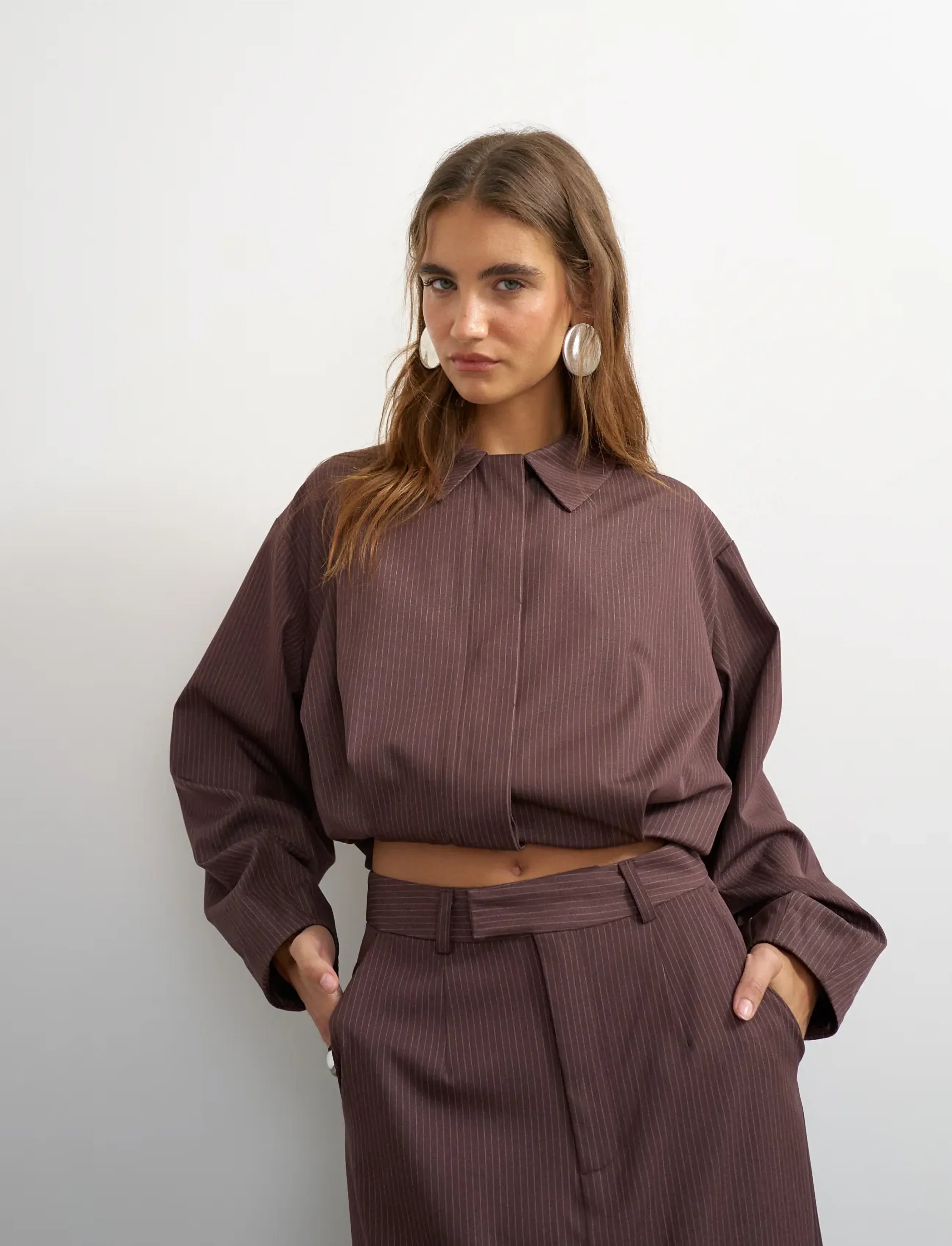 Topshop - TSARIA CROPPED PINSTRIPE BOMBER JACKET - vårjackor - chocolate brown - 5