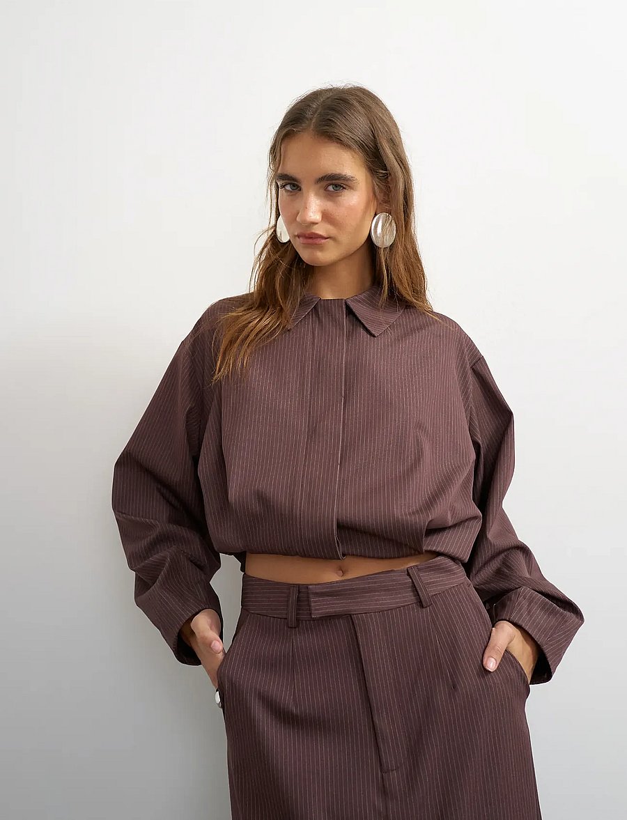 Topshop - TSARIA CROPPED PINSTRIPE BOMBER JACKET - leichte jacken - chocolate brown - 5