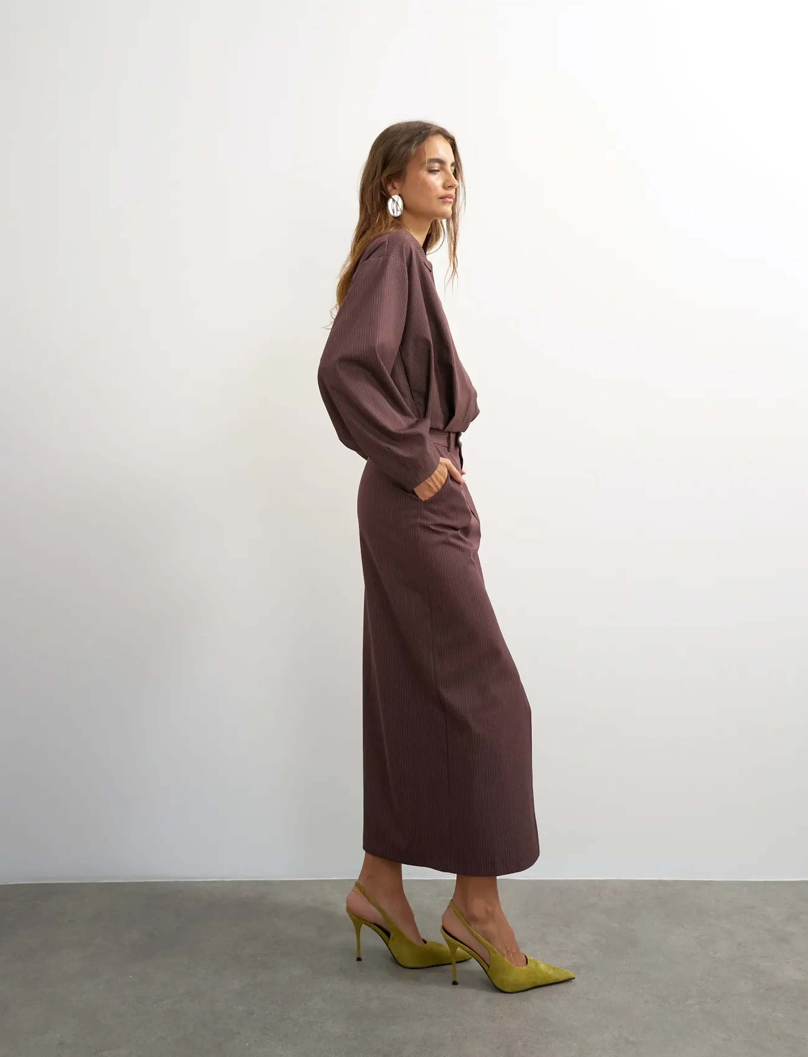 Topshop TSARIL PINSTRIPE PENCIL MIDI SKIRT WVN - Midi-Röcke - CHOCOLATE BROWN / brown