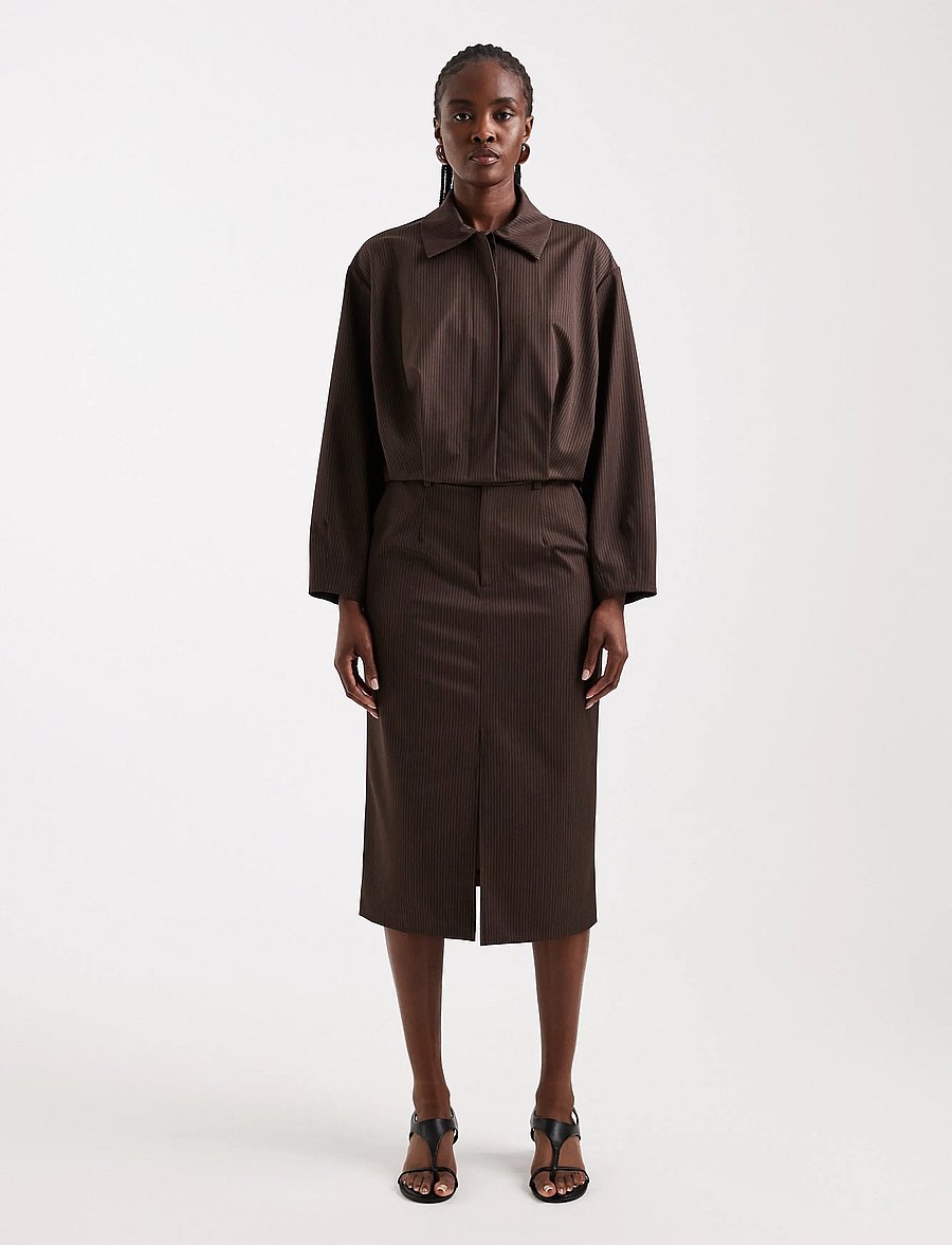 Topshop - TSARIL PINSTRIPE PENCIL MIDI SKIRT WVN - midiseelikud - chocolate brown - 0