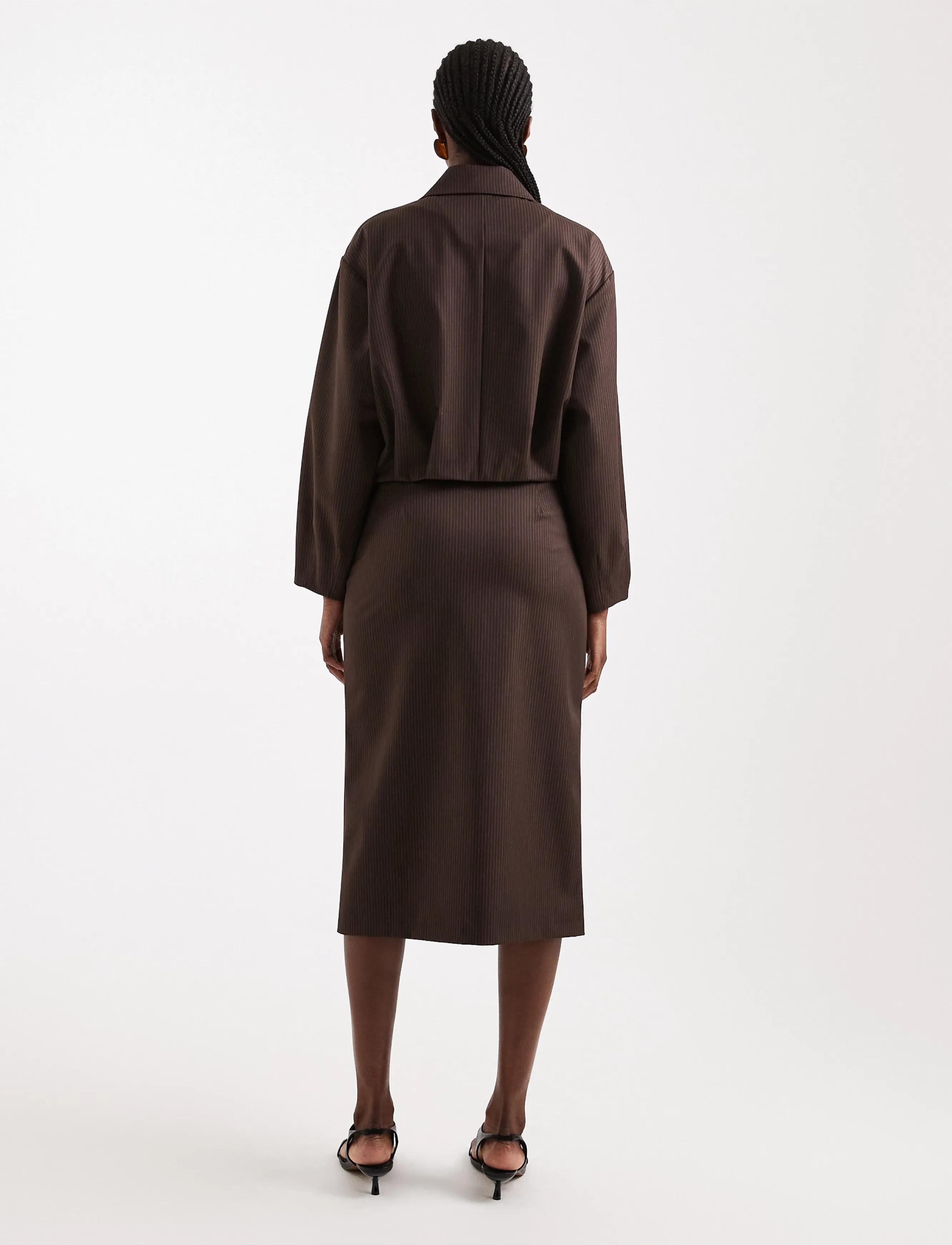 Topshop - TSARIL PINSTRIPE PENCIL MIDI SKIRT WVN - midiseelikud - chocolate brown - 3