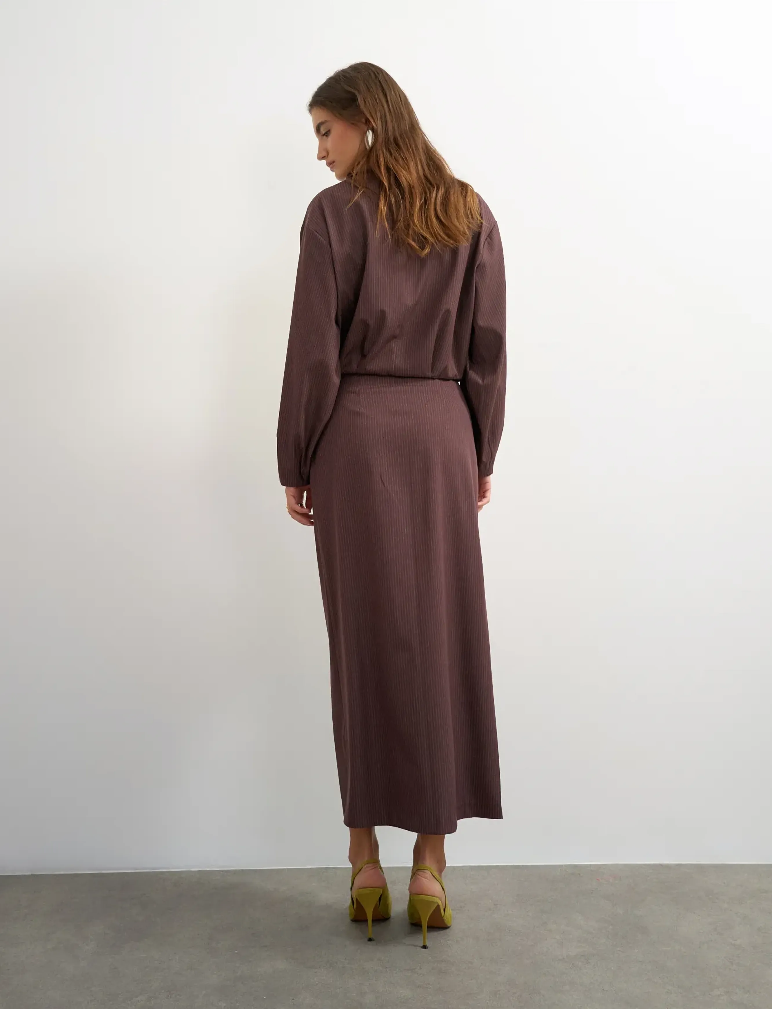 Topshop - TSARIL PINSTRIPE PENCIL MIDI SKIRT WVN - höstfynd - chocolate brown - 3