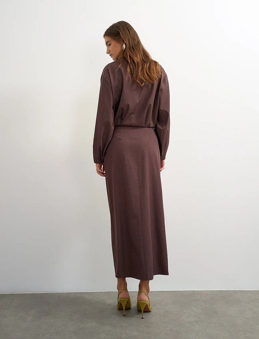 Topshop - TSARIL PINSTRIPE PENCIL MIDI SKIRT WVN - midiseelikud - chocolate brown - 3