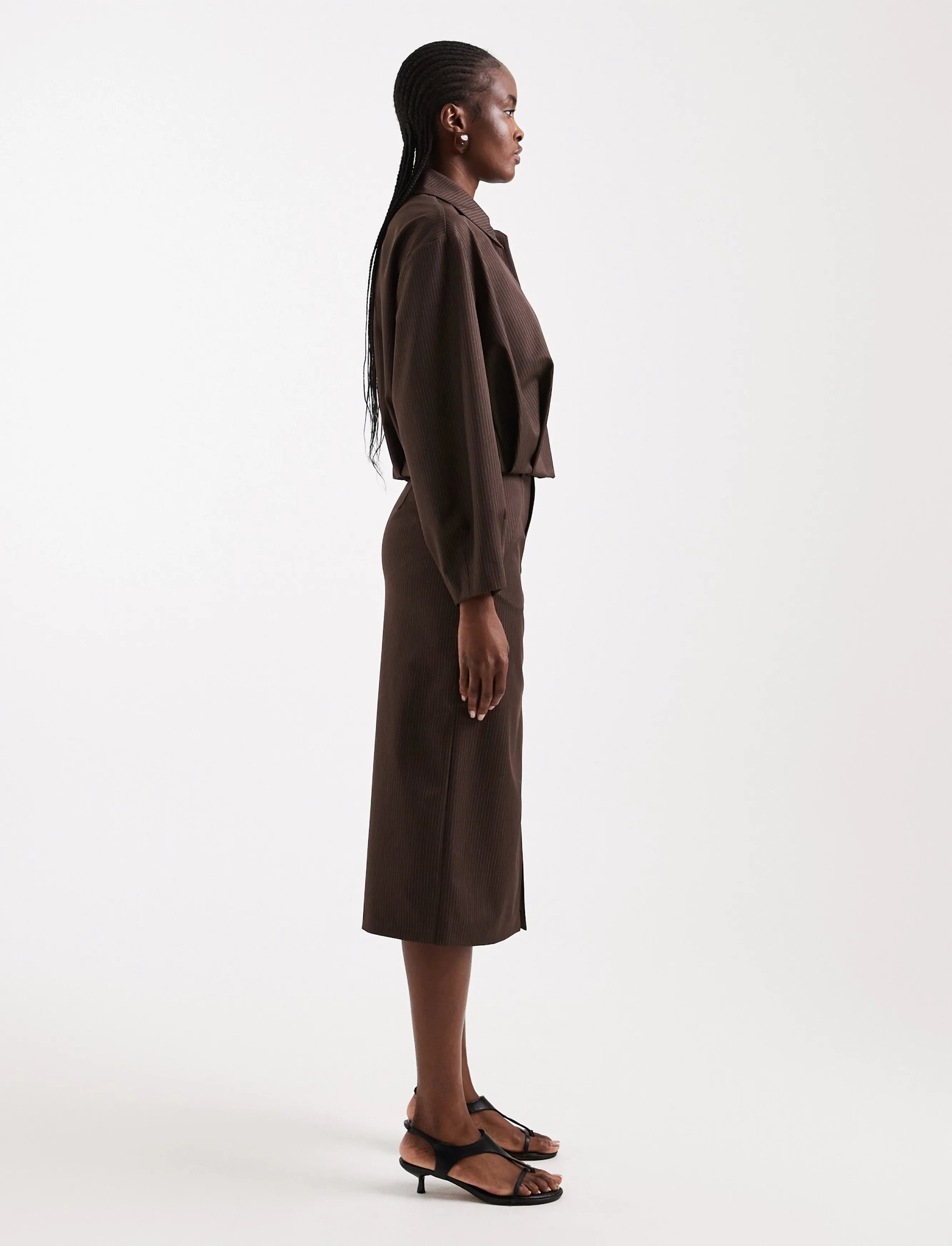 Topshop - TSARIL PINSTRIPE PENCIL MIDI SKIRT WVN - midiseelikud - chocolate brown - 4
