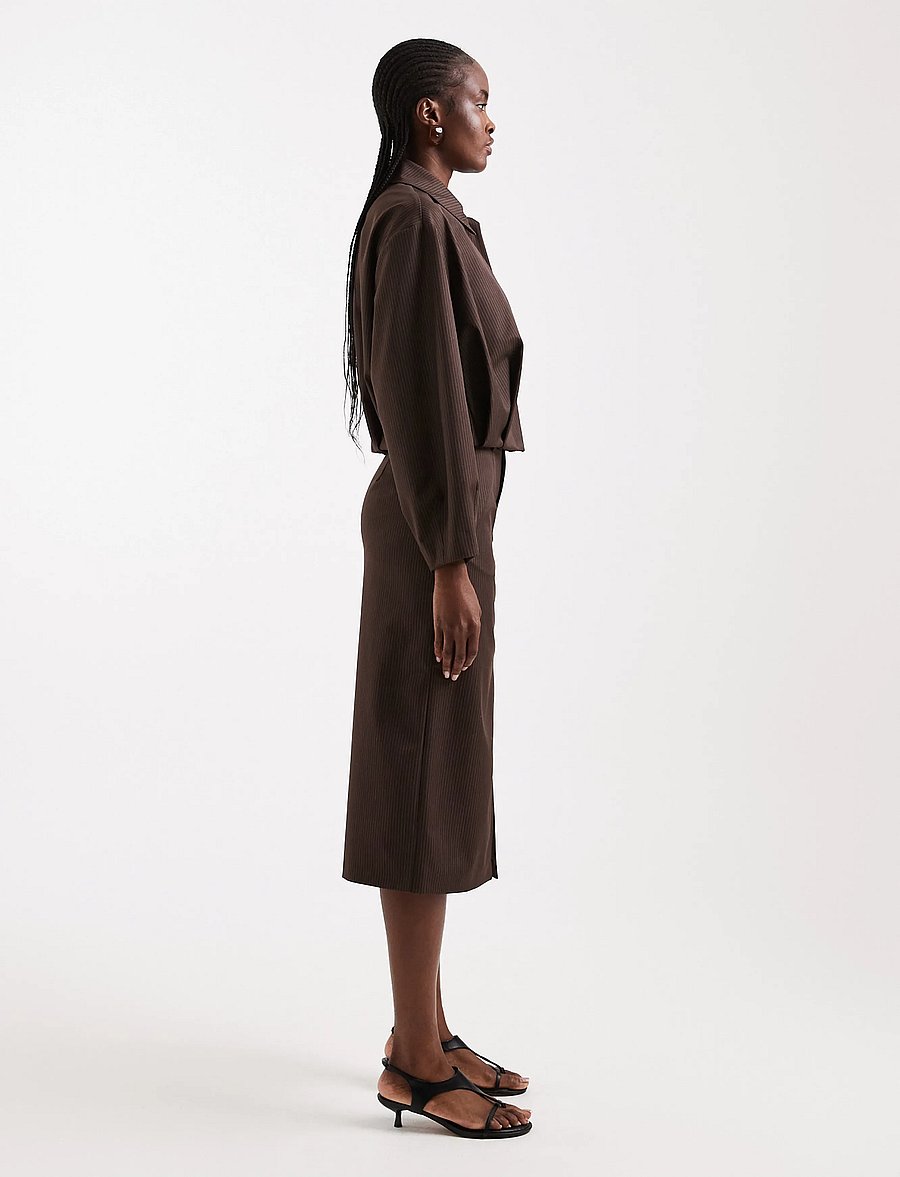 Topshop - TSARIL PINSTRIPE PENCIL MIDI SKIRT WVN - midiseelikud - chocolate brown - 4