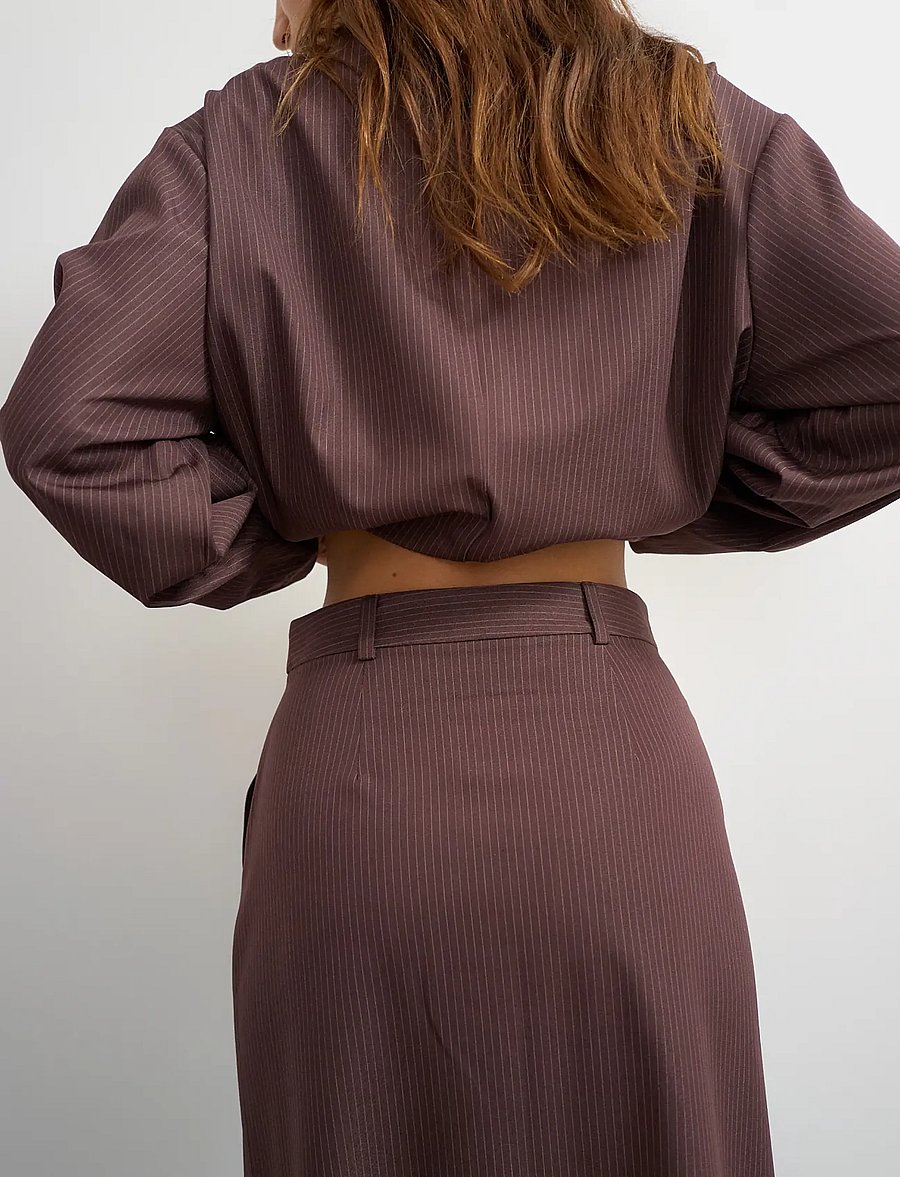 Topshop - TSARIL PINSTRIPE PENCIL MIDI SKIRT WVN - midiseelikud - chocolate brown - 4