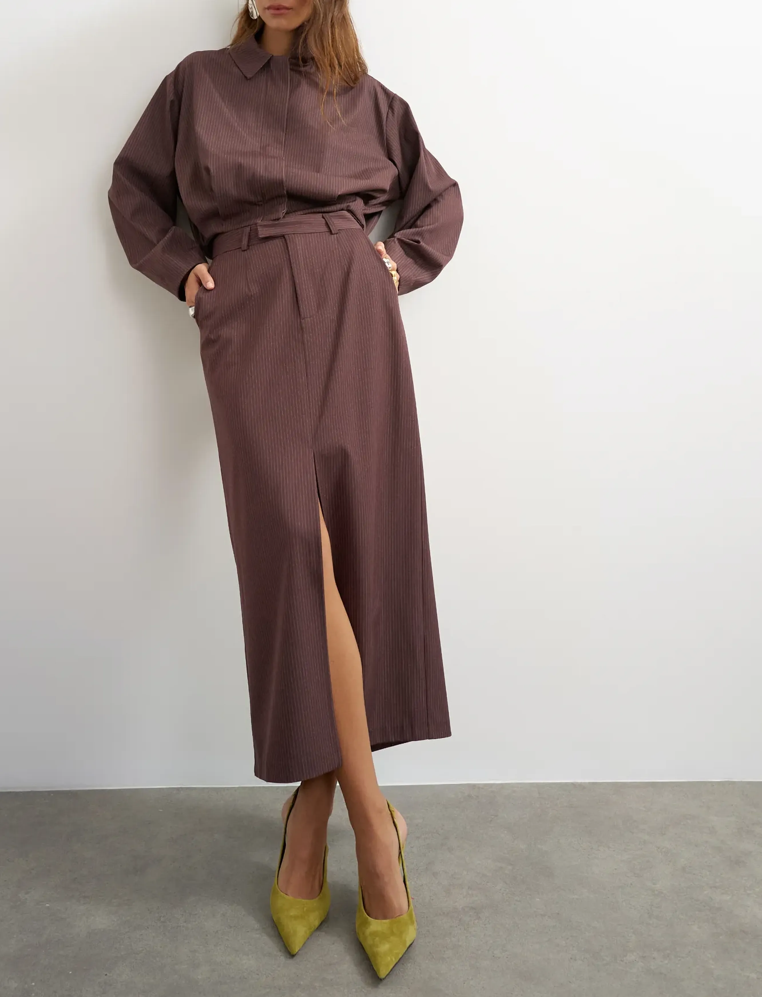 Topshop - TSARIL PINSTRIPE PENCIL MIDI SKIRT WVN - höstfynd - chocolate brown - 5