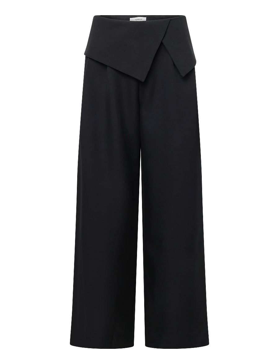 Topshop - TSARWA WIDE LEG FOLD OVER TROUSER - jet black - 1