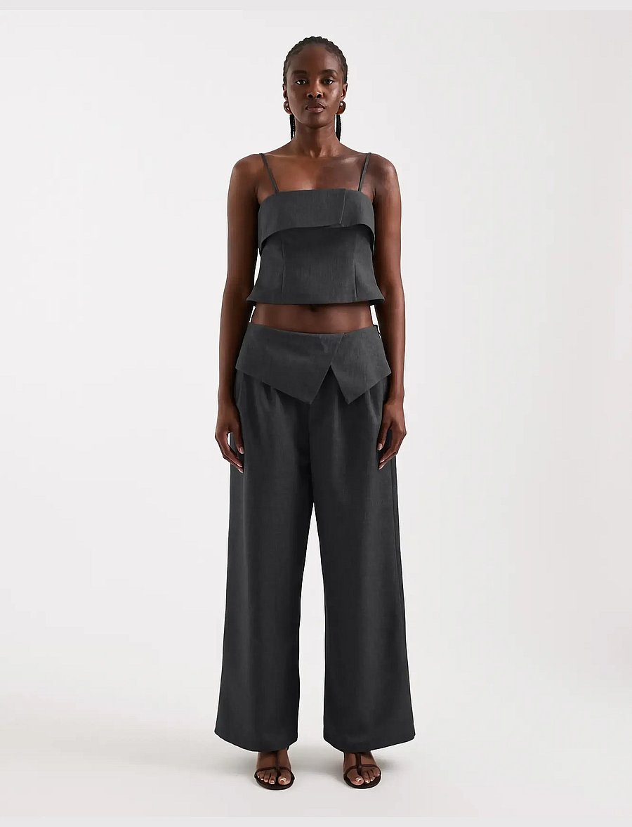 Topshop - TSARWA WIDE LEG FOLD OVER TROUSER - jet black - 0