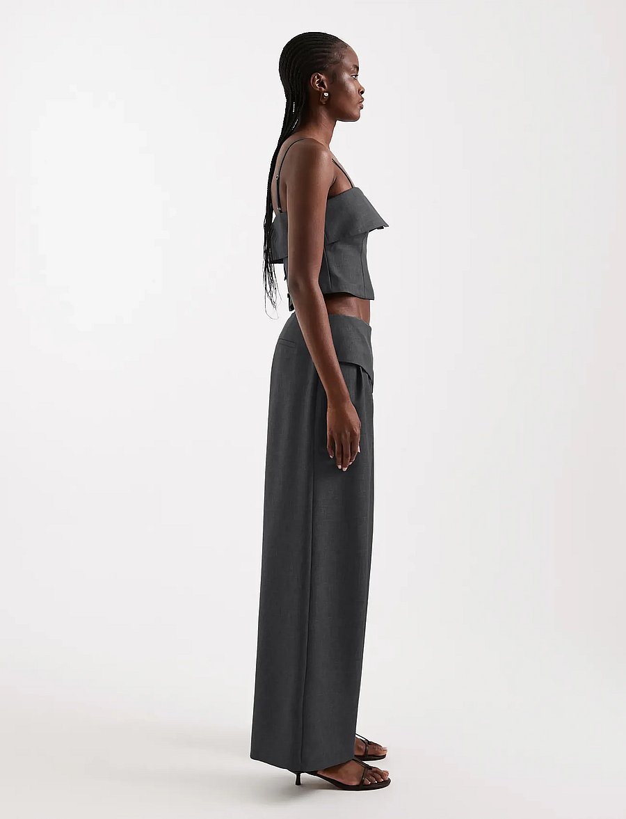 Topshop - TSARWA WIDE LEG FOLD OVER TROUSER - jet black - 4
