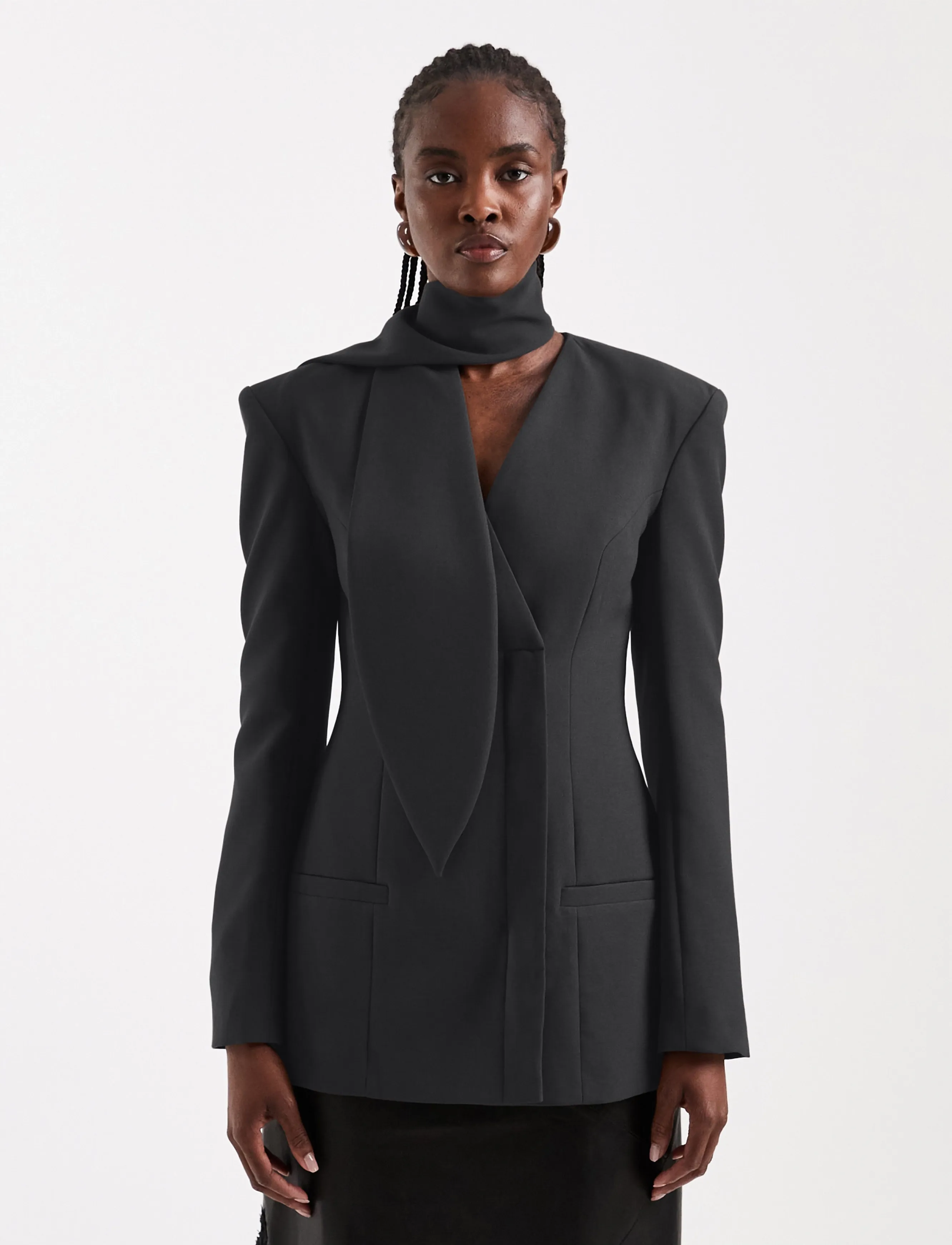 Topshop - TSASLI SCARF DETAIL BLAZER - single breasted blazers - jet black - 0